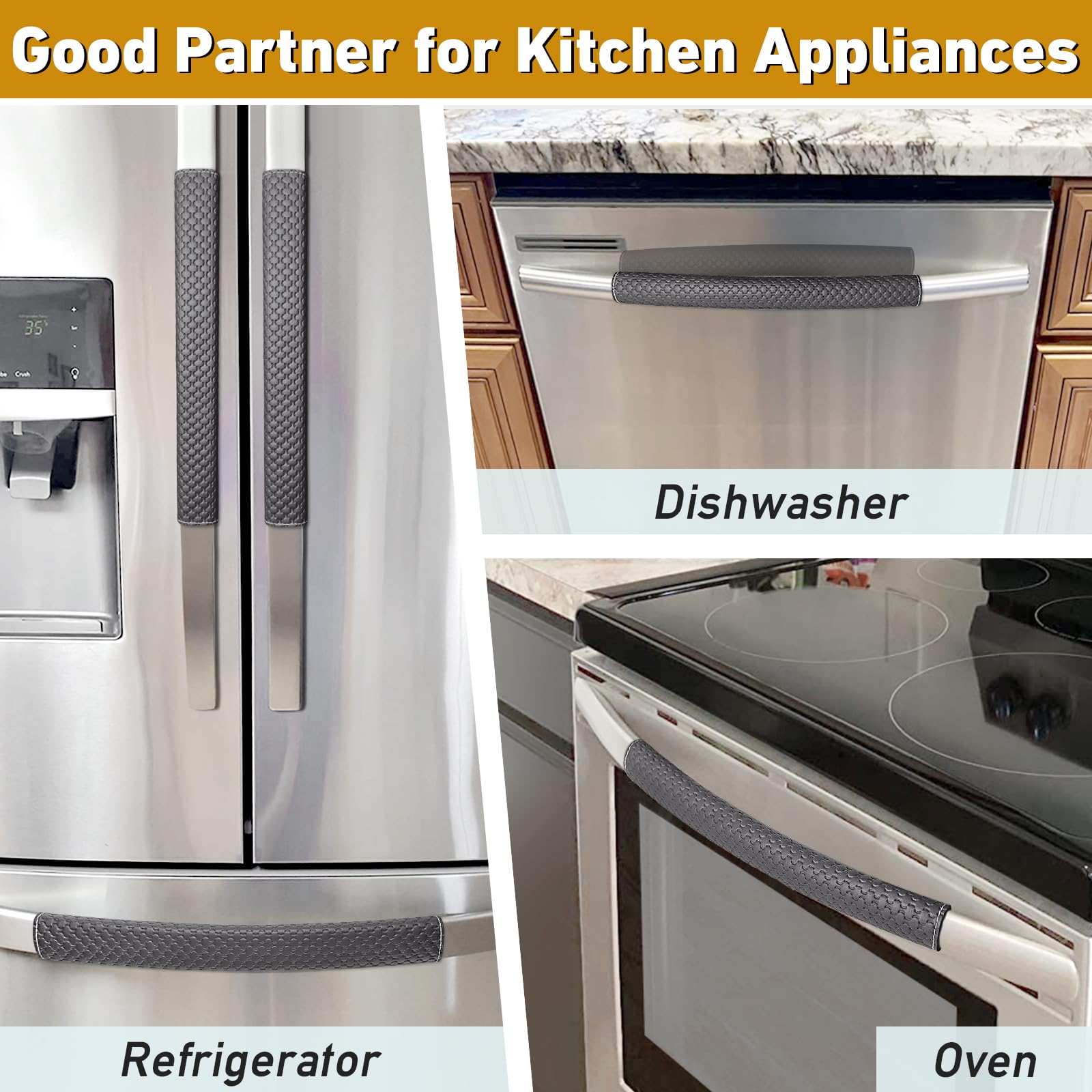 Refrigerator Door Handle Covers, Set of 4, Performance Appliance Handle Covers, Non-Slip Fridge Door Handle Covers, Keep Your Kitchen Clean, Microwave Oven Dishwasher door Handle Protectors(Brown)