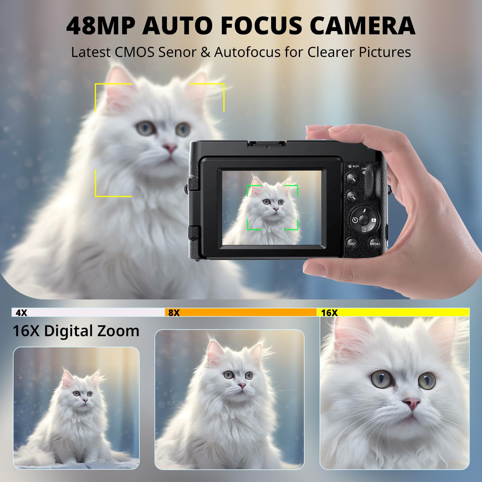 Duluvulu 4K Digital Camera for Photography Autofocus, 2026 Latest 48MP Vlogging Camera for YouTube with SD Card, 2 Batteries, 3" 180°Flip Screen Compact Travel Camera for Teens with 16X Zoom,Black