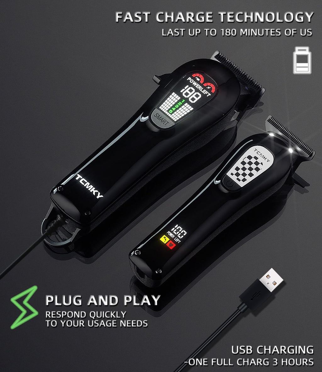 TCMKY Hair Clippers Professional Cordless for Men, Barber Clippers for Hair Cutting Kit, Wireless LCD Display Hair Trimmers Set, Rechargeable Haircut Machine for Family (Black)