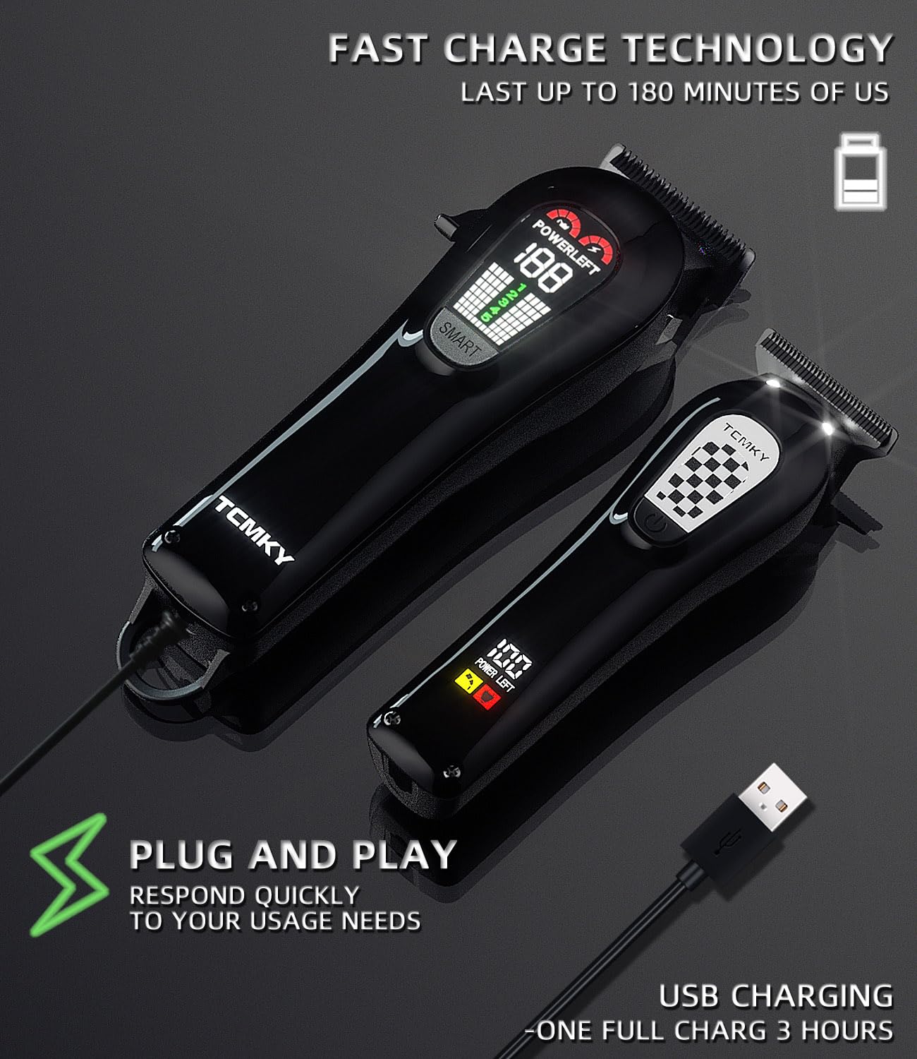 TCMKY Hair Clippers Professional Cordless for Men, Barber Clippers for Hair Cutting Kit, Wireless LCD Display Hair Trimmers Set, Rechargeable Haircut Machine for Family (Black)