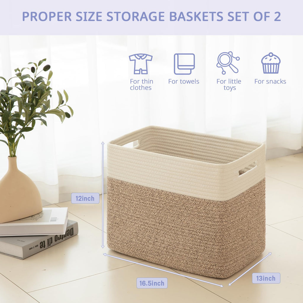 OIAHOMY Storage baskets for Shelf, Toy Storage Basket, Collapsible Storage Bins, Blanket Basket Living Room, Closet Storage for Bedroom, 15 x 9.8 x 11.8 Inches-Pack of 2-Brown, FSB-H-P-02