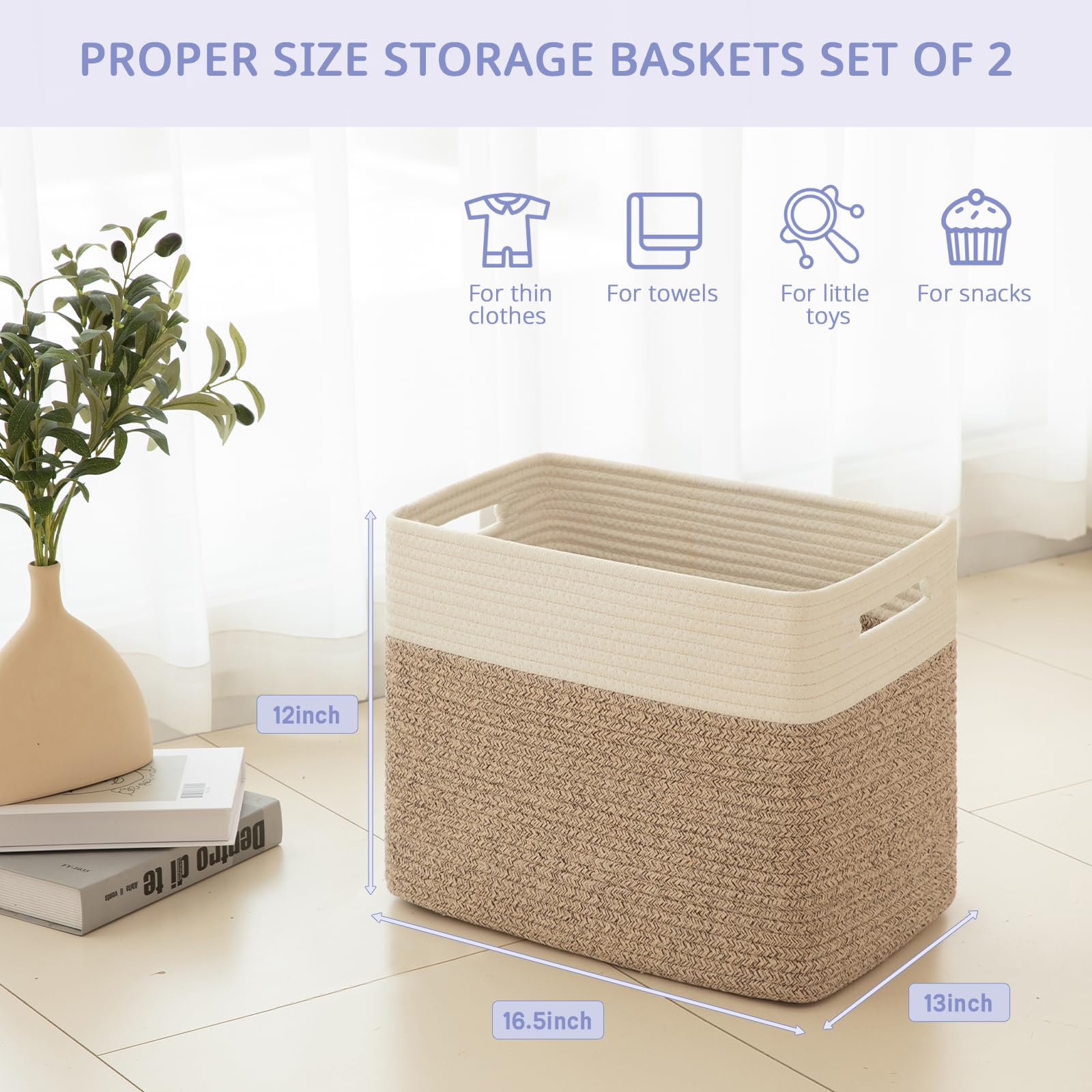 OIAHOMY Storage baskets for Shelf, Toy Storage Basket, Collapsible Storage Bins, Blanket Basket Living Room, Closet Storage for Bedroom, 15 x 9.8 x 11.8 Inches-Pack of 2-Brown, FSB-H-P-02