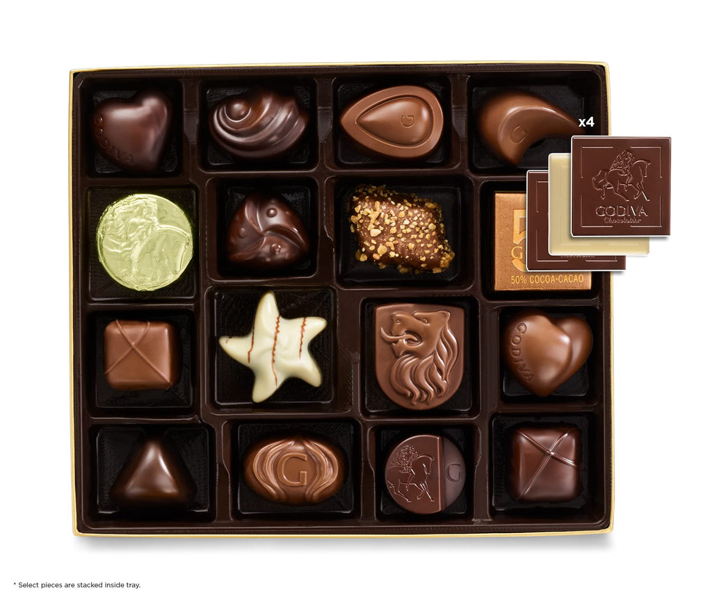 Godiva Chocolatier Gold Ribbon 9-Piece Assorted Chocolate Gift Box – Gourmet Chocolate Candy Variety Pack – Dark Caramel, Milk Chocolate, Nuts– Gift Basket for Congratulations, Birthday and Anniversary