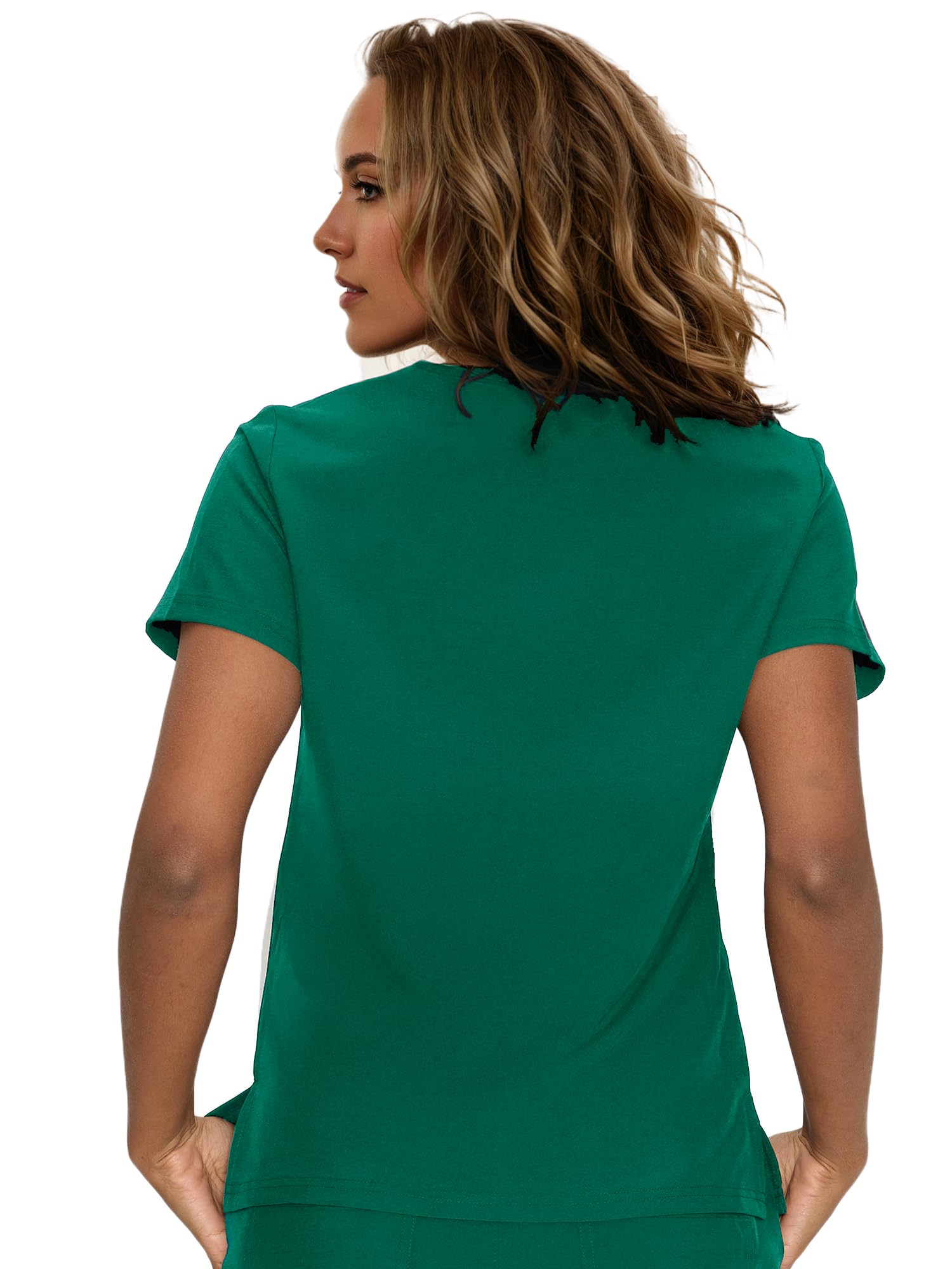 floralhue Scrub Tops for Women, Curved V-Neck Scrub Tops with 3 Pockets, Soft Stretch, Easy Care