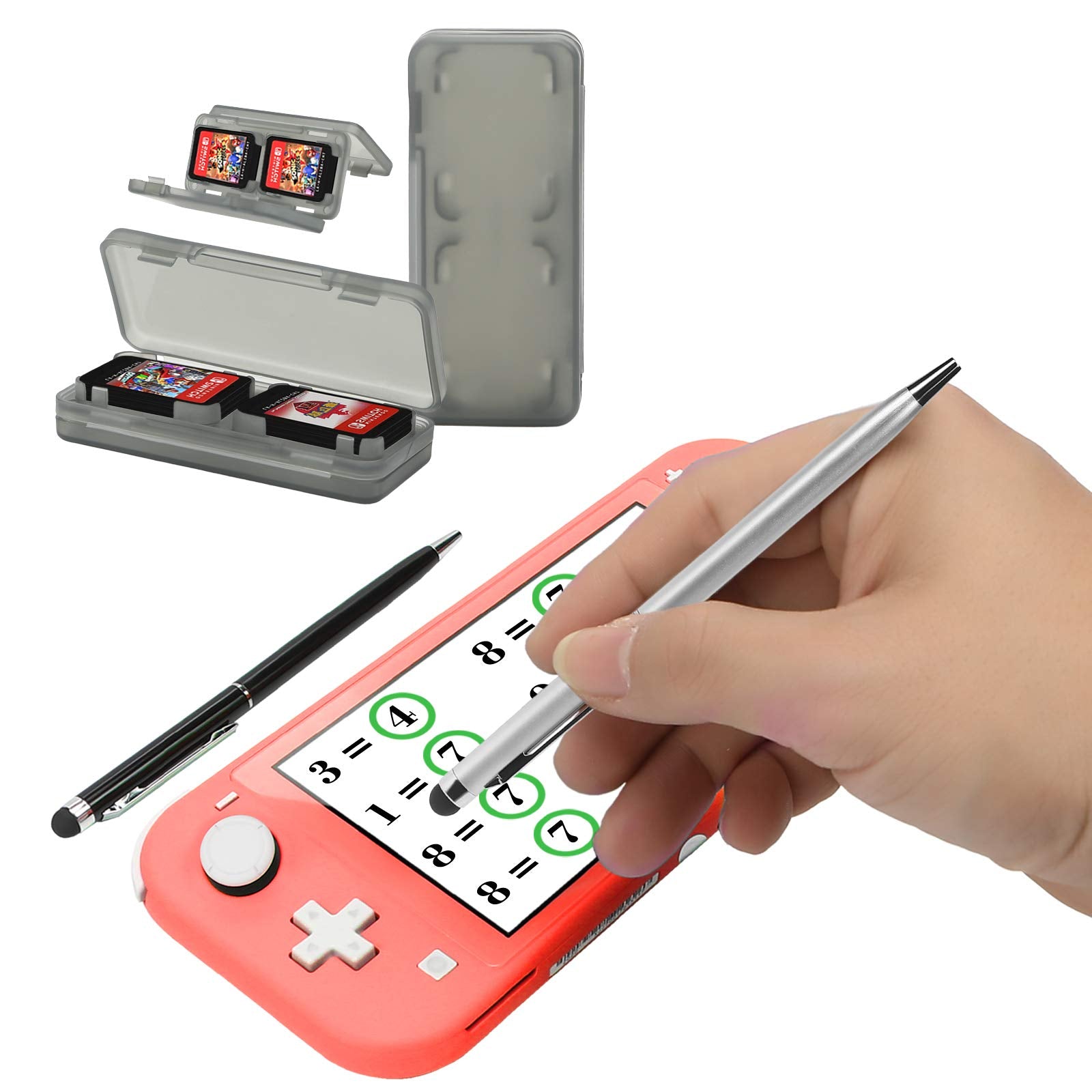 Switch Lite Accessories Bundle, Kit with Carrying Case,TPU Case Cover with Screen Protector,Charging Dock,Playstand, Game Card Case, USB Cable, Stylus,Thumb Grip Caps for Nintendo Switch Lite (Black)