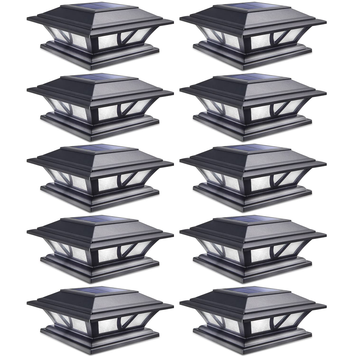 SIEDiNLAR Solar Post Lights Outdoor 2 Modes LED Deck Fence Cap Light for 4x4 5x5 6x6 Posts Patio Garden Decoration Warm White/Cool White Lighting Black (1 Pack)