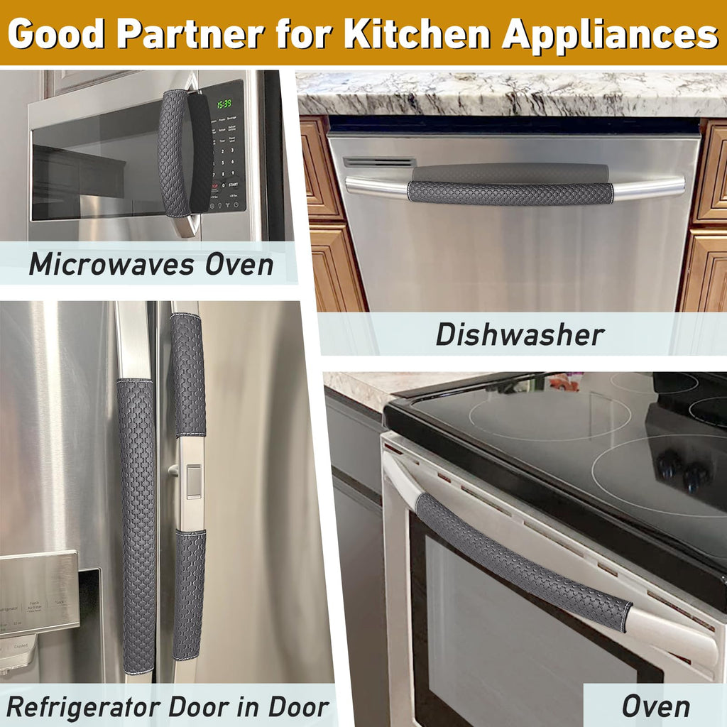 Refrigerator Door Handle Covers, Set of 4, Performance Appliance Handle Covers, Non-Slip Fridge Door Handle Covers, Keep Your Kitchen Clean, Microwave Oven Dishwasher door Handle Protectors(Brown)