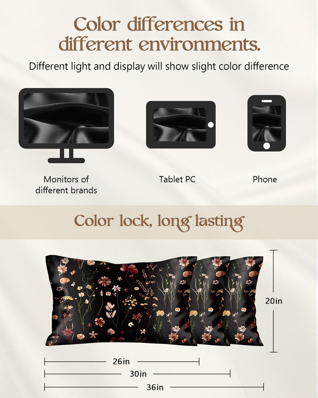 Miss Adola 2 Pack Mulberry Silk Pillowcase for Hair and Skin - Standard Size 20 x 26 Inches with Hidden Zipper Beige Flower 19 Momme Soft Sleeping Silk Pillow Case for Women, Moms
