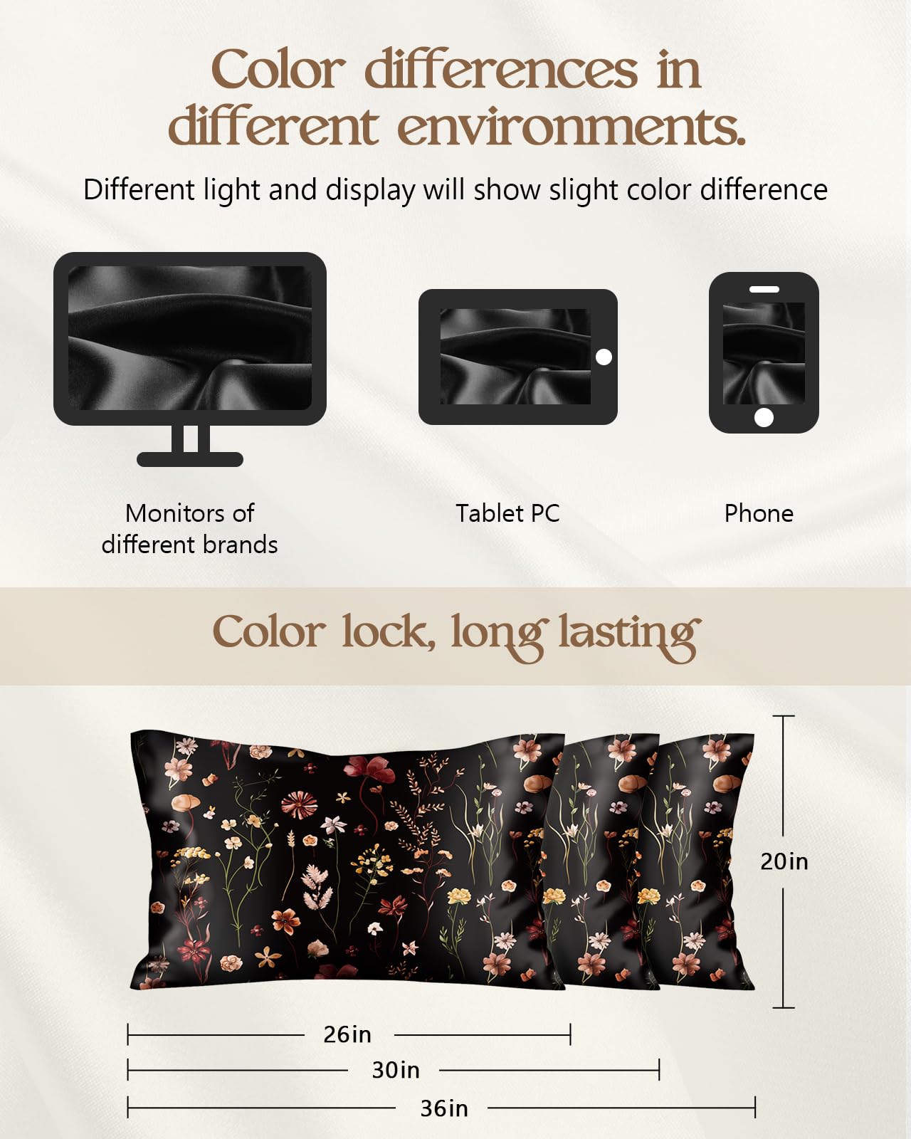 Miss Adola 2 Pack Mulberry Silk Pillowcase for Hair and Skin - Standard Size 20 x 26 Inches with Hidden Zipper Beige Flower 19 Momme Soft Sleeping Silk Pillow Case for Women, Moms