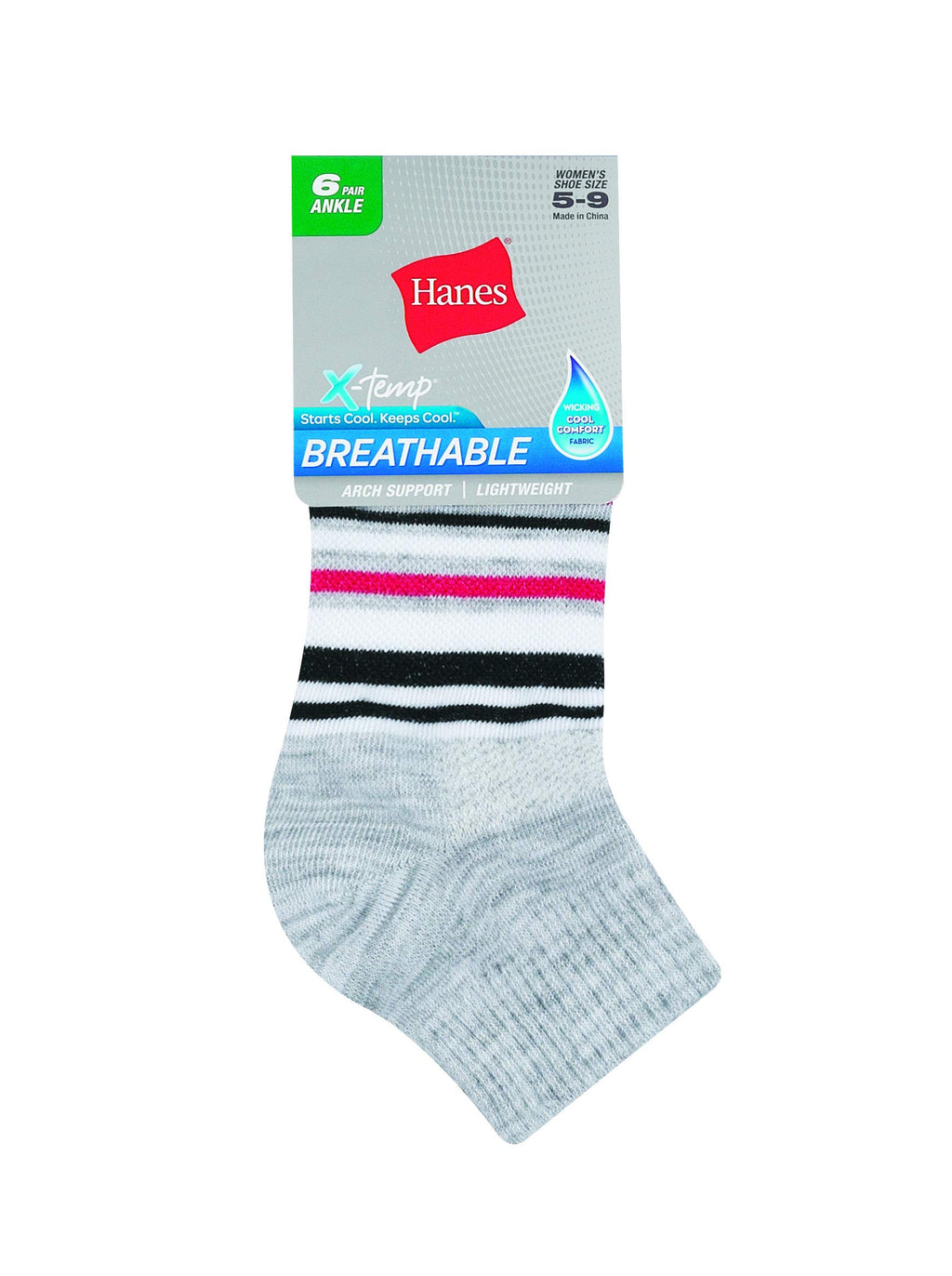 Hanes womens Hanes Women's 6-pair Lightweight Breathable Ventilation Ankle Socks