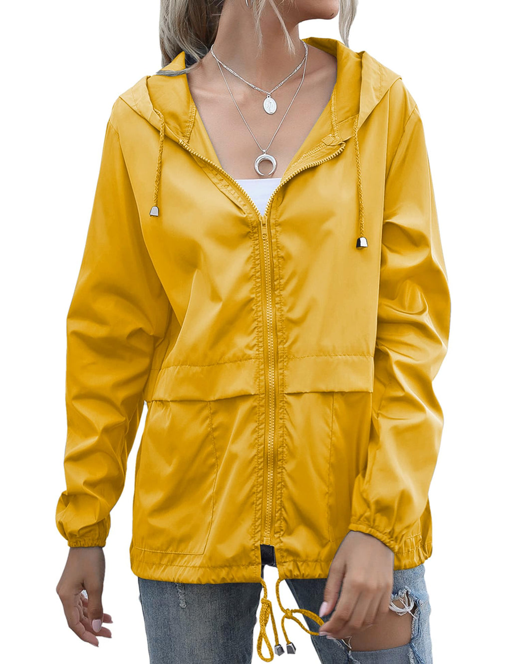 Women's Raincoats Lightweight Waterproof Windproof Adjustable Windbreaker Rain Jackets Hooded with Pockets S-XXL
