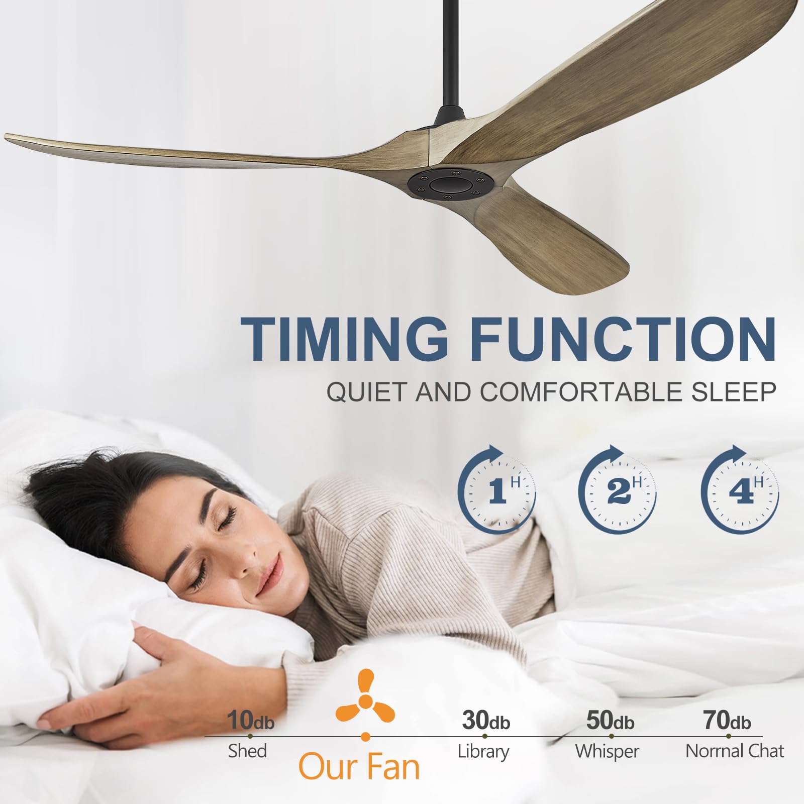 ABZ Ceiling Fans without Lights - 52 Inch Modern Ceiling Fans no Lights with Remote Control, Black 3 Blade Solid Wood Indoor Outdoor Ceiling Fans for Patios Living Room Bedroom