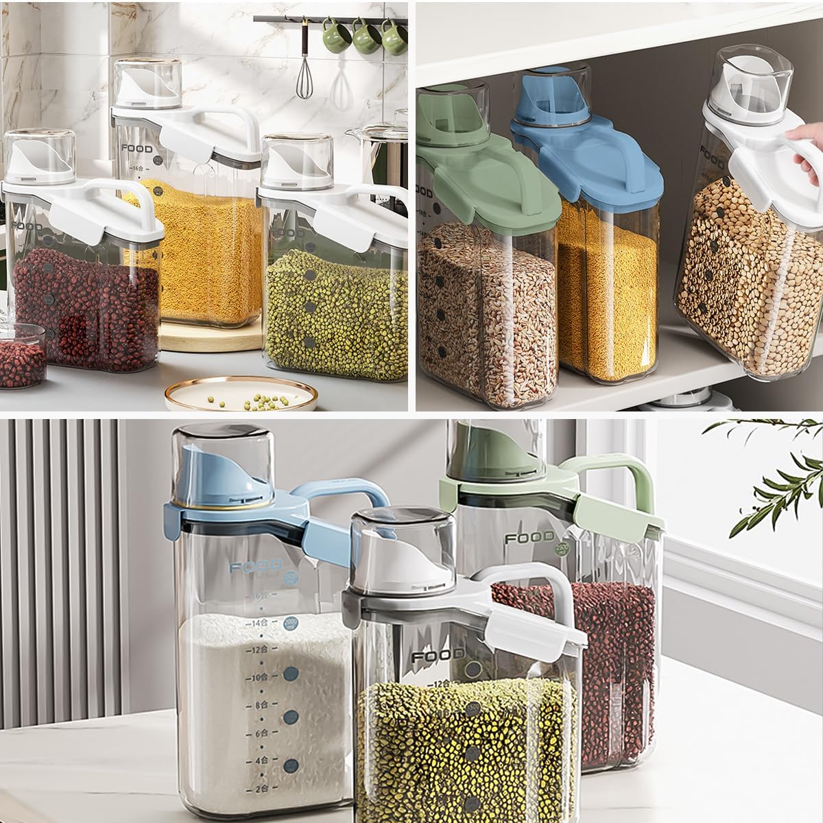 LANGMINGDE 1 Piece Cereal Containers Storage, 2.8L/95oz Airtight Large Dry Food Storage Containers with Pouring Spout Measuring Cup for Snacks Grain Rice,BPA Free Dispenser Plastic Bin, 1PC