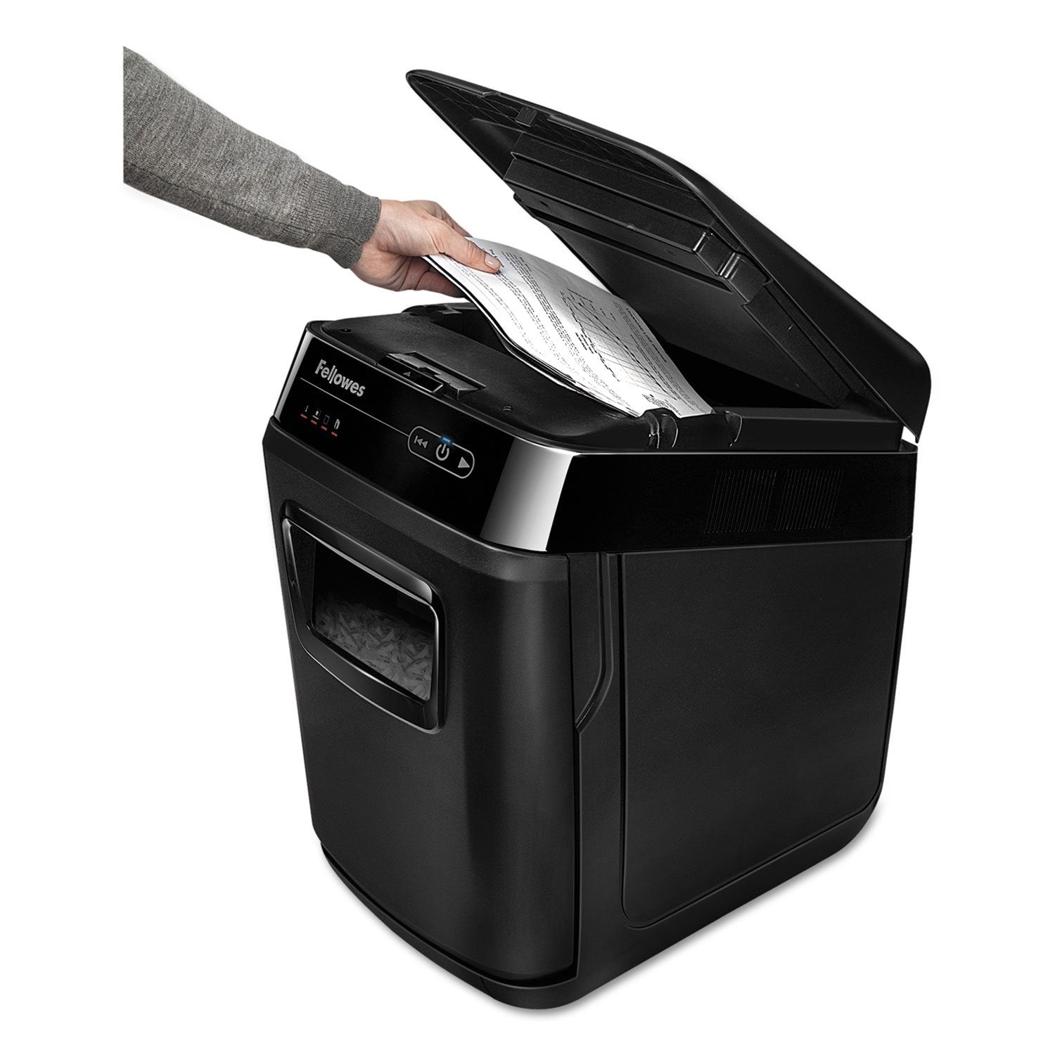Fellowes AutoMax Micro-Cut 100M Commercial Office Auto Feed 2-in-1 Paper Shredder with 100-Sheet Capacity, Black