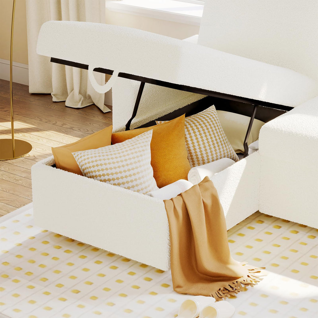 PaPaJet Sofa Bed, Sleeper Sofa with Storage Chaise, L Shaped Sofa with Pull Out Bed, Oversized Sofas for Living Room, Beige
