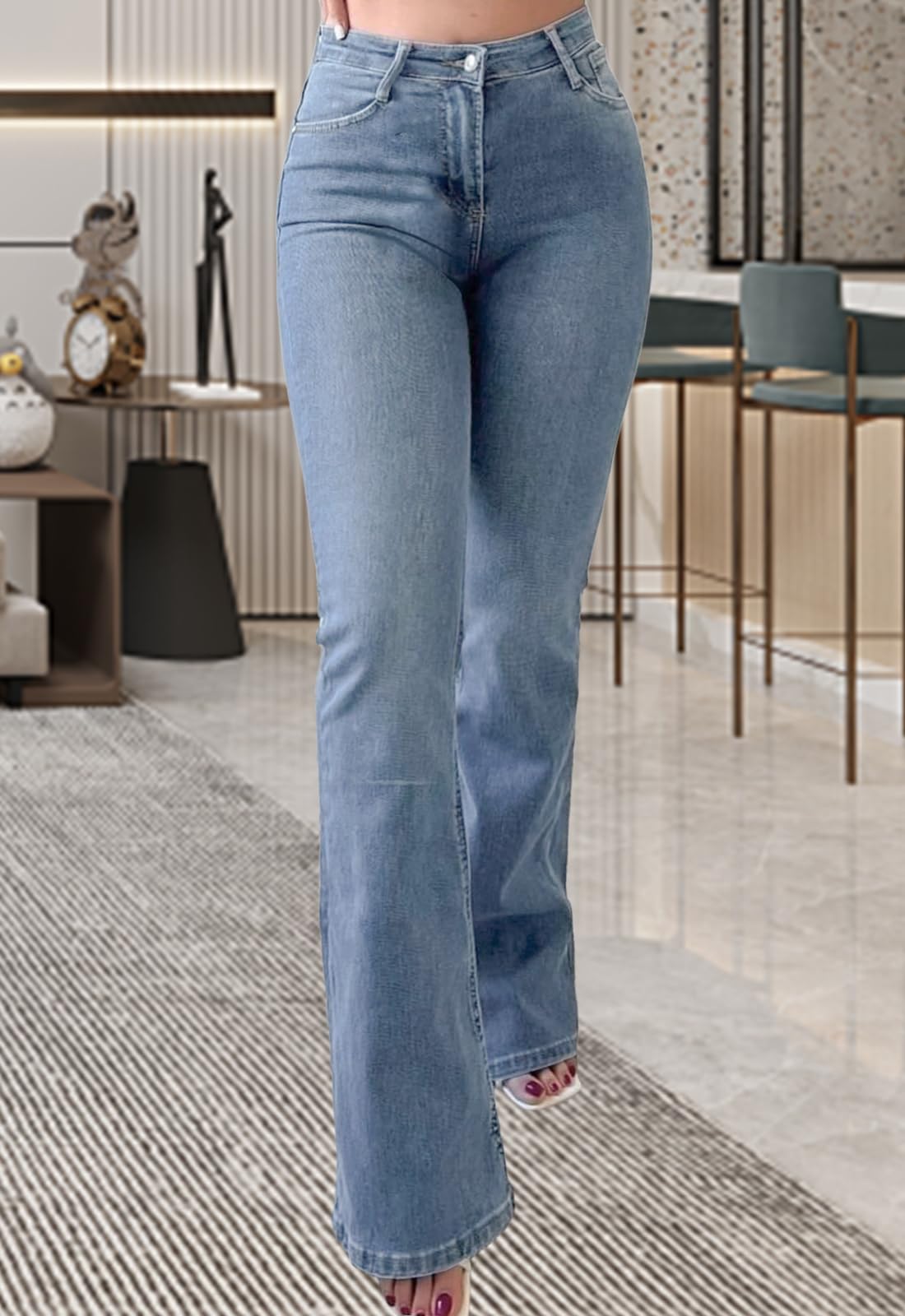 CutieLove Women's Ripped Jeans Bell Bottom Flare Jeans Mid Rise Destroyed Hem Denim Pants