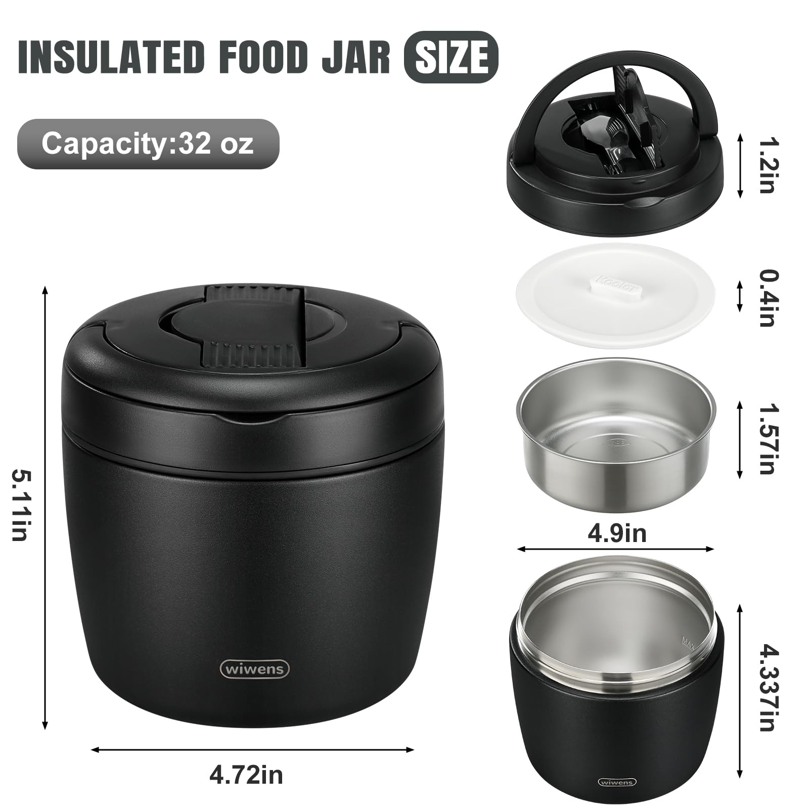 wiwens Thermo Food Jar for Hot Food Adults 32OZ Soup Thermo Lunch Containers Wide Mouth Vacuum Insulated Stainless Steel Leakproof Bento Box with Spoon (Beige)