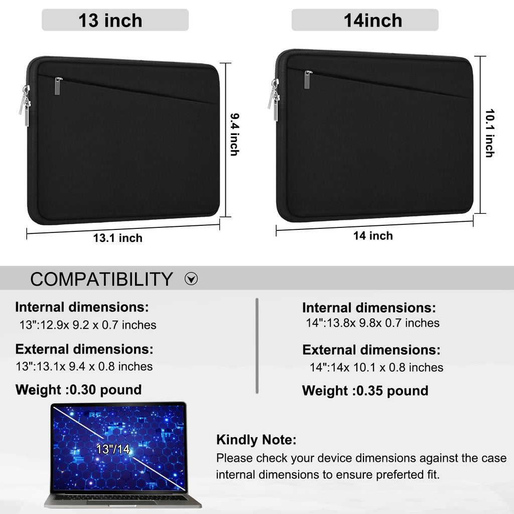Laptop Sleeve Case 13.3 Inch, Durable 14 Inch Laptop Case Computer Carrying Bag Protective Cover Compatible with 13 14 inch MacBook Pro, MacBook Air, Dell, HP, Lenovo, Notebook, Computer, Black