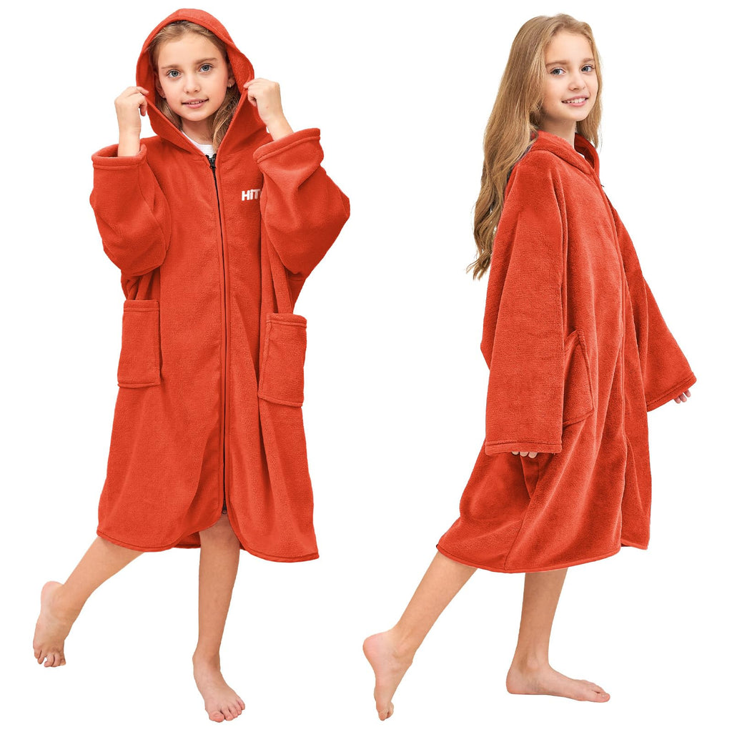 Hiturbo Kids Bath Towel Hoodie: Soft Plush Zipper Surf Poncho - Warm Fleece Changing Towels Swimming Outerwear (Blue)