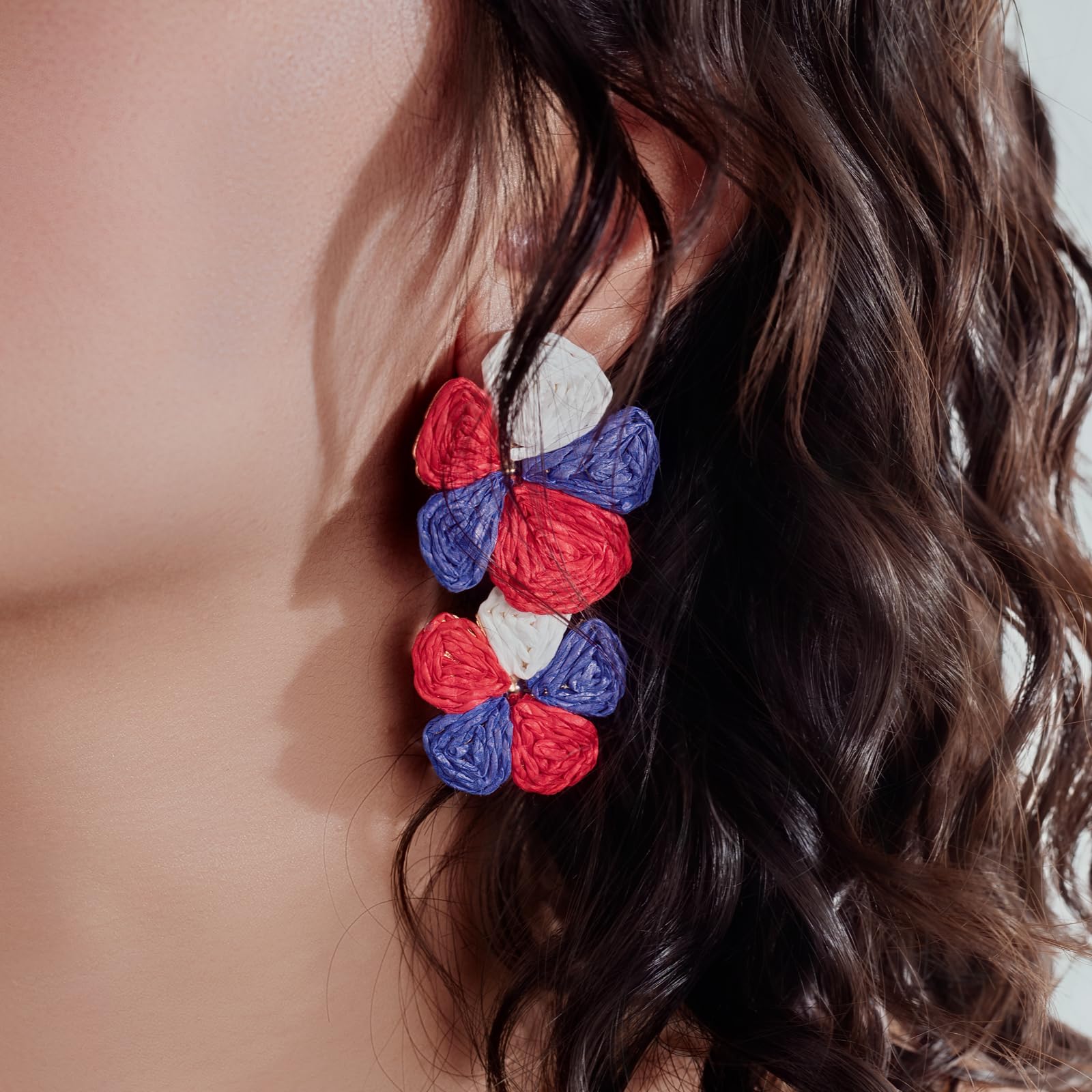 Boho Flower Earrings Statement Raffia Dangle Earrings Cute Floral Jewelry Trendy Summer Beach Vacation Outfits for Women