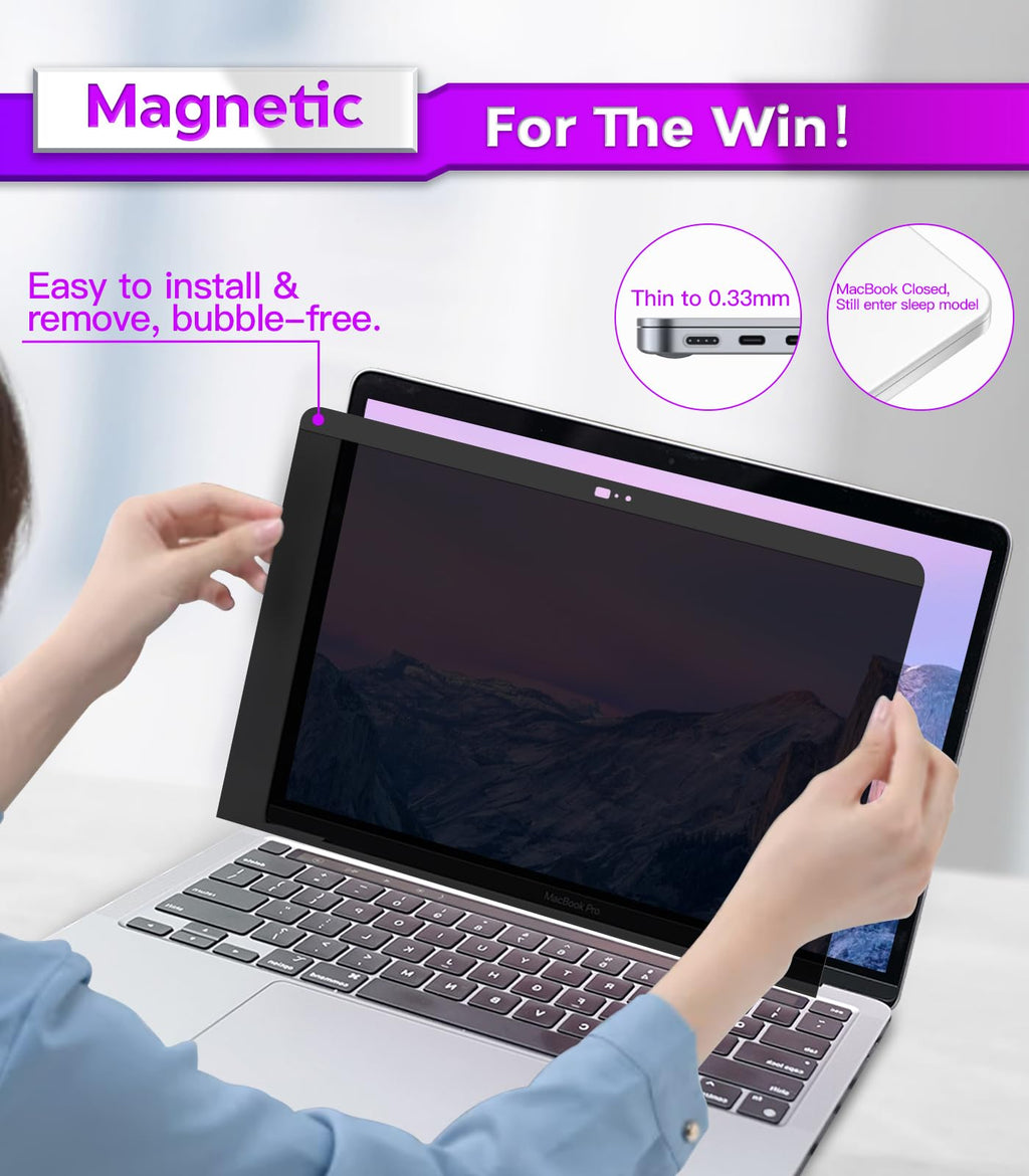 PYS MacBook Air 13.6 Inch Magnetic Privacy Screen for M2 Chip 2022 (A2681) - Removable Anti-Spy Laptop Shield