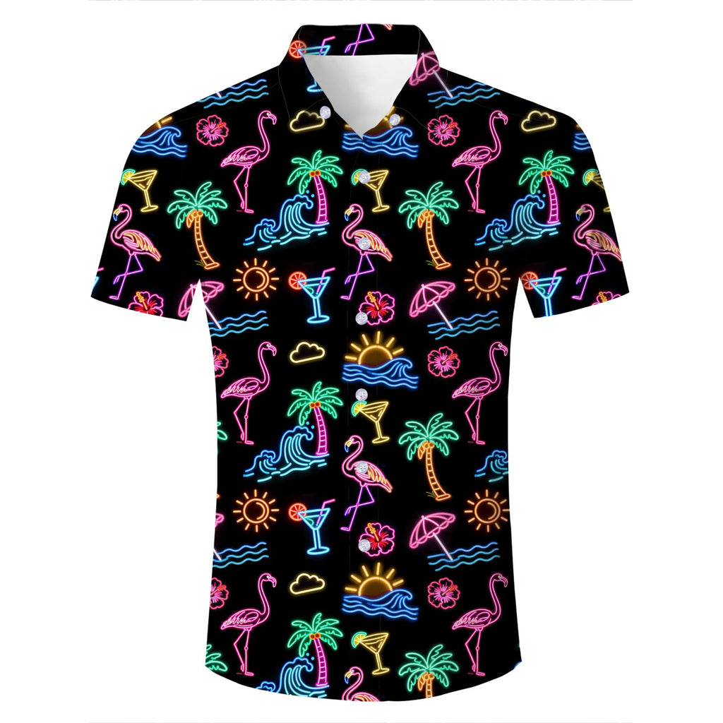 Fanient Mens Hawaiian Shirt Summer 3D Print Casual Short Sleeve Button Down Graphic Aloha Dress Shirts