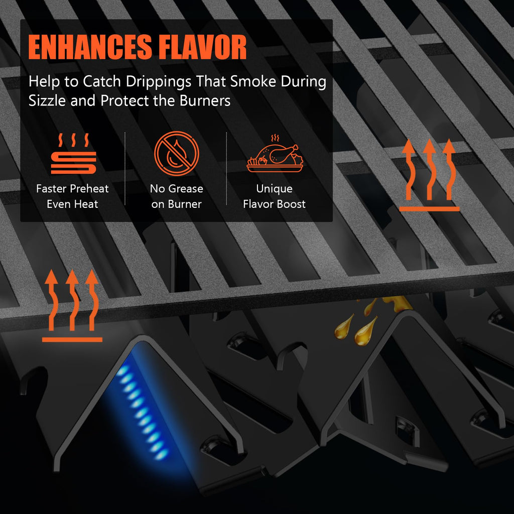 Grill Parts for Weber Genesis 300 Grills with Front Control Knob, Grill Grates for Genesis E310 S310 E/S320 E/S330, 17.5" Flavorizer Bars&Heat Deflectors, 19.5" Grill Grates for Weber 7524 7621 65505