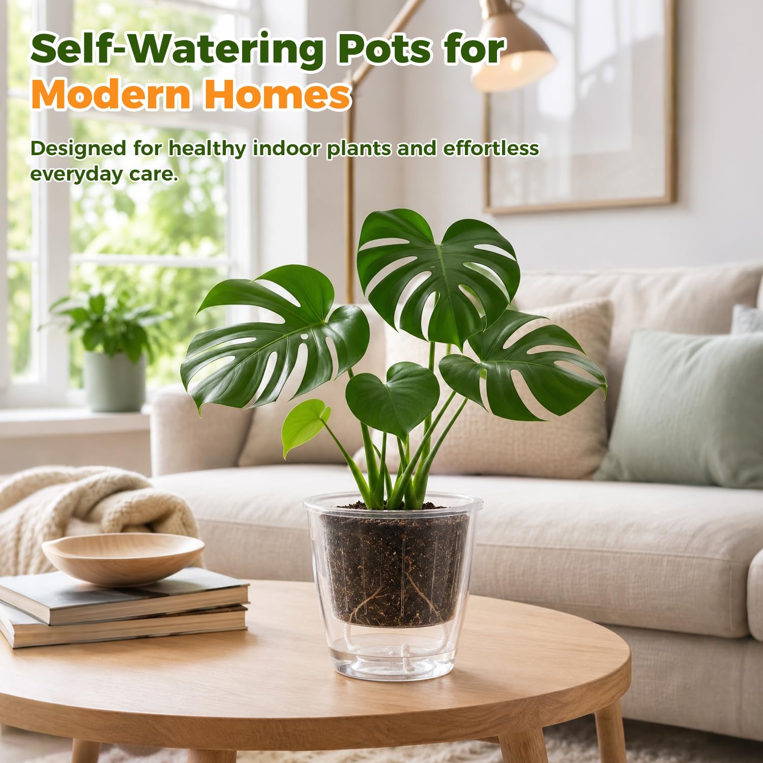 Self-Watering Pots for Indoor Plants, 16-Pack Self Watering Planter with Drainage Holes, Small African Violet Pots with Water Indicator, 10-Pack 5''/6-Pack 6.7'' Orchid Pot, Black