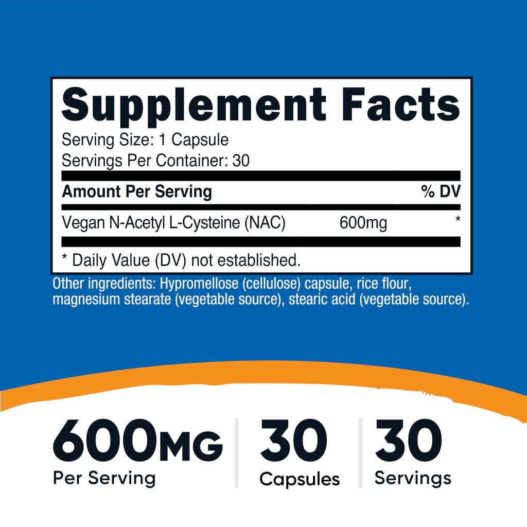 Nutricost N-Acetyl L-Cysteine (NAC) 600mg, 30 Vegan Capsules - GMO Free, Gluten Free, Vegetarian Caps