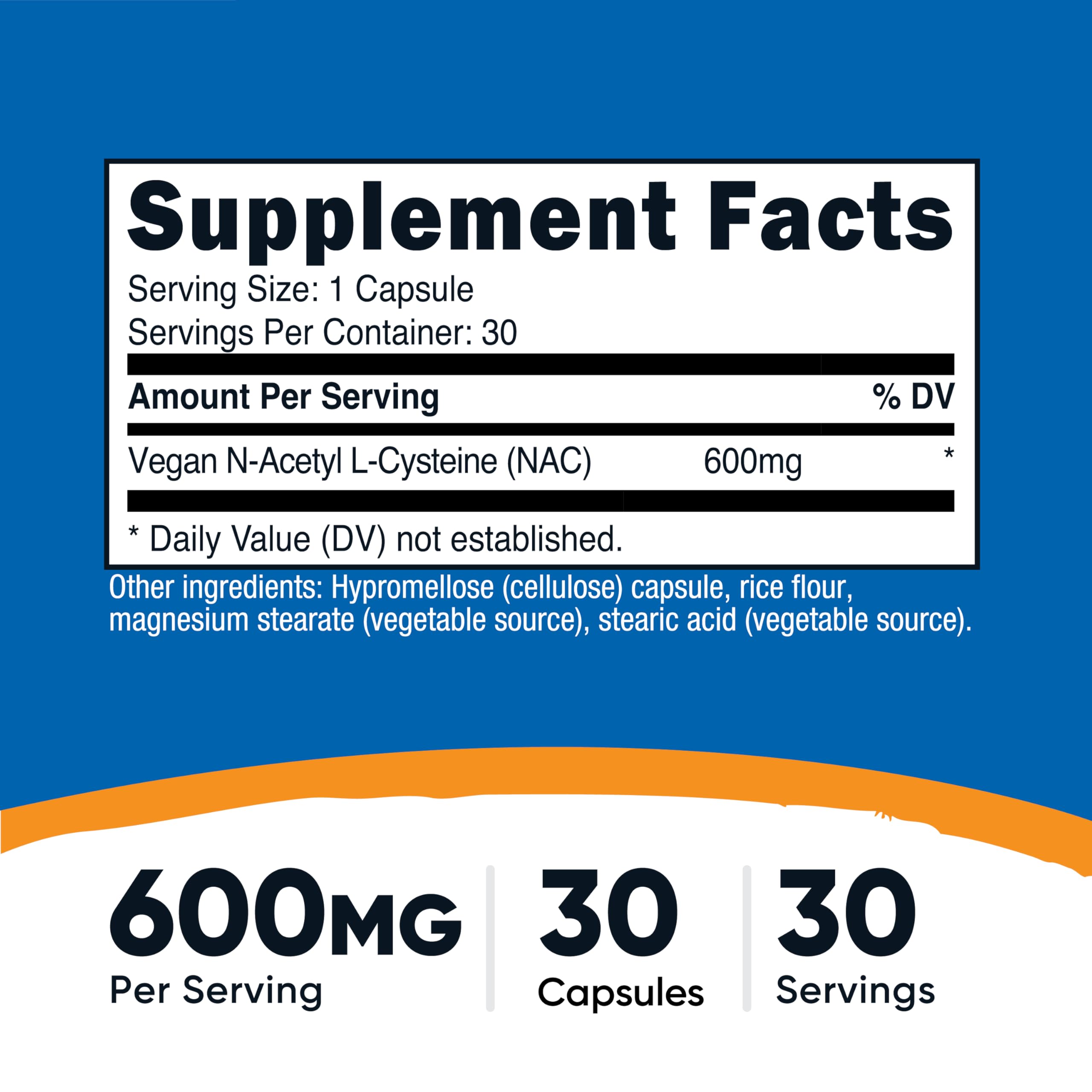 Nutricost N-Acetyl L-Cysteine (NAC) 600mg, 30 Vegan Capsules - GMO Free, Gluten Free, Vegetarian Caps