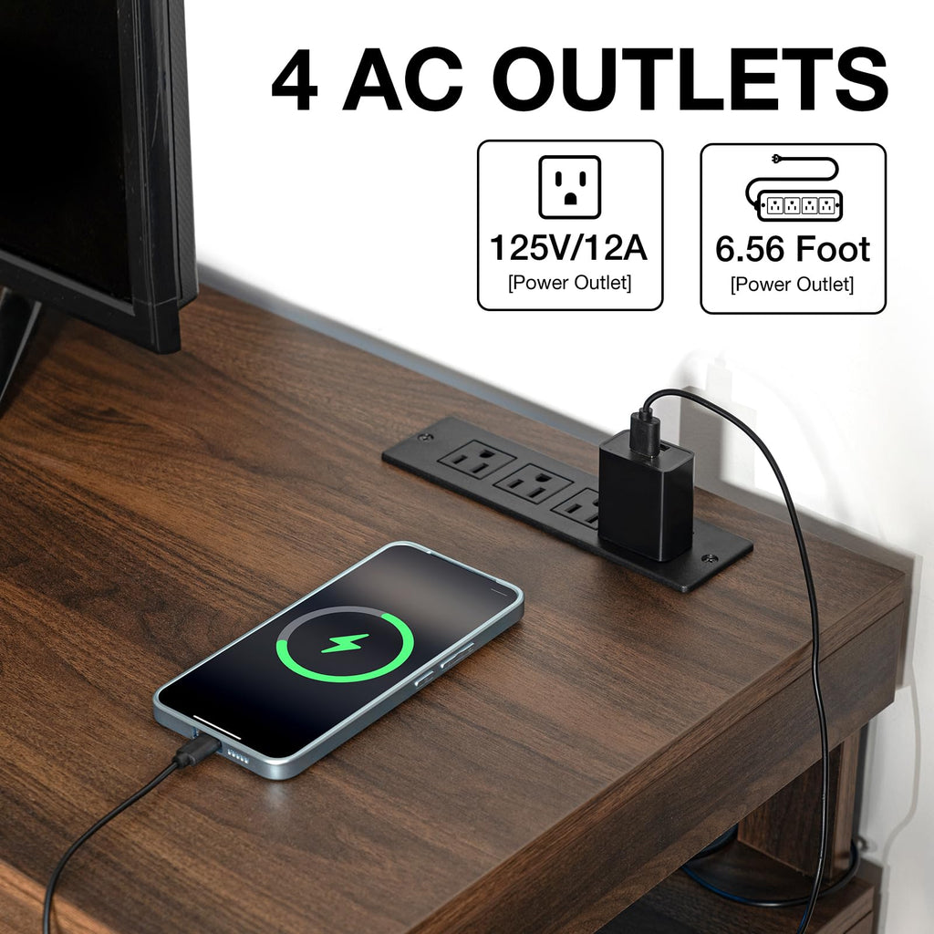 HOMMPA Modern LED TV Stand for 55 Inch TV, Black Tall TV Console with Power Outlet, Entertainment Center with Storage, High Gloss Gaming Media Console Cabinet for Living Room (47 Inch)