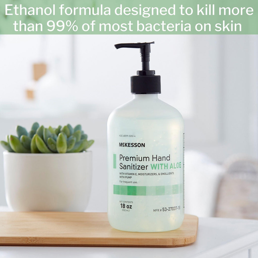 McKesson Hand Sanitizer with Aloe, 18 oz Pump Bottle [Pack of 12] – Bulk, 70% Ethyl Alcohol, Spring Water Scent, No-Rinse Gel with Vitamin E and Moisturizers, Medical-Grade Sanitizer