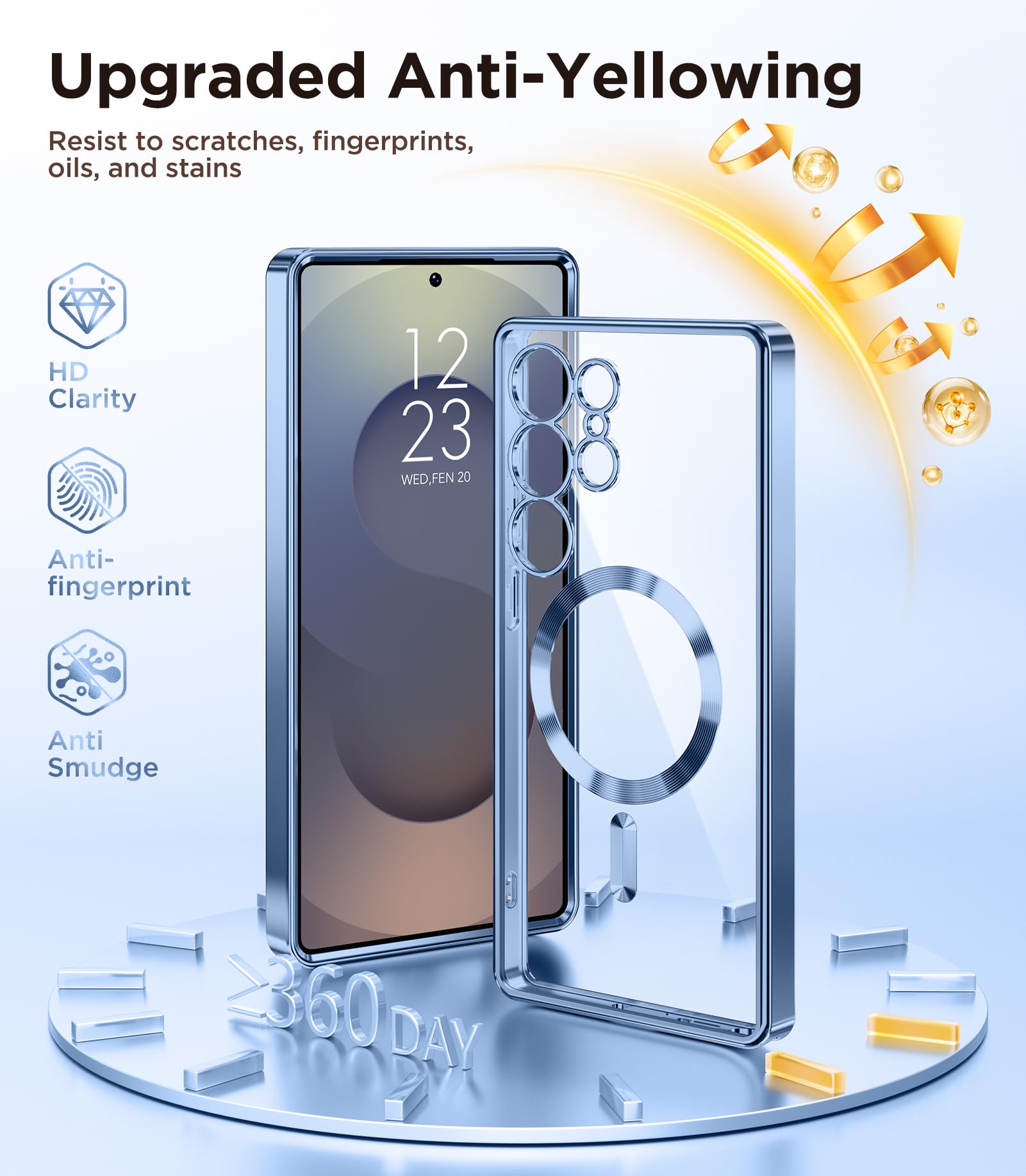 Magnetic Case Compatible with Samsung Galaxy S25 Ultra,Compatible with MagSafe,[Full Camera Protection][Screen Protector] Shockproof Plating Clear Phone Cover for Galaxy S25 Ultra(Black/Clear)