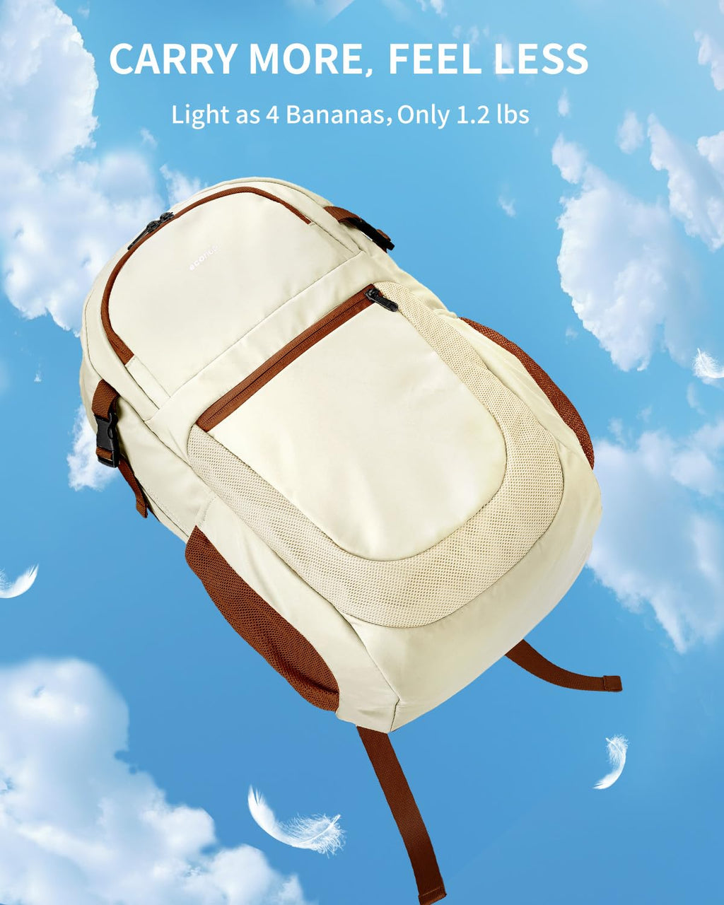 ECOHUB Travel Backpack for Women, 17.3 inch Suspended Laptop Backpack, Fashion Slim Water-Resistant College Computer Bookbag, 28L Personal Item Bag with 12 Pockets for Causal, Work, Beige