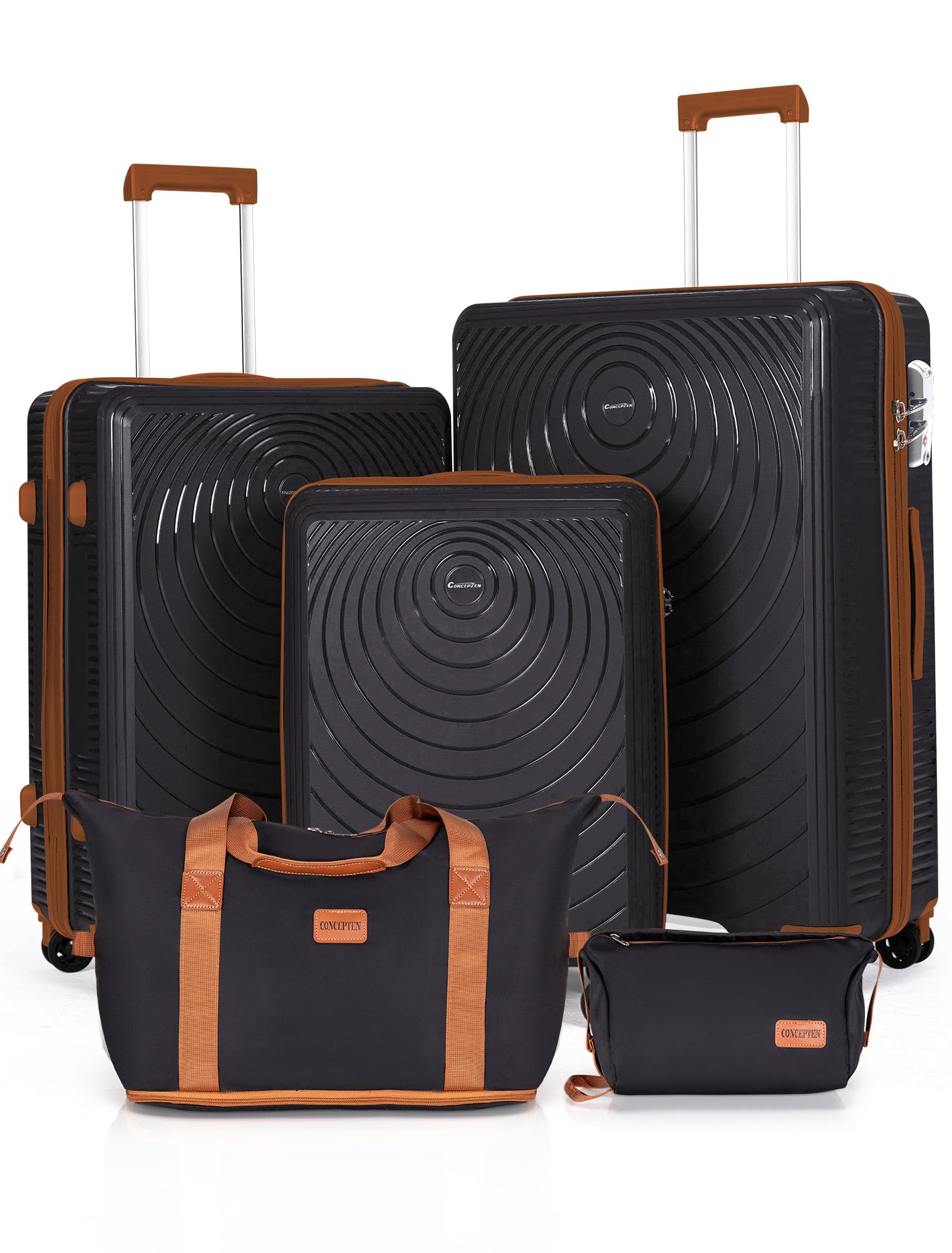 CONCEPTEN Luggage Sets,Suitcases with Wheels, Hardshell Suitcase Set, PP Carry on Luggage Set with TSA Lock, Travel Luggage (Black, Bag Type)