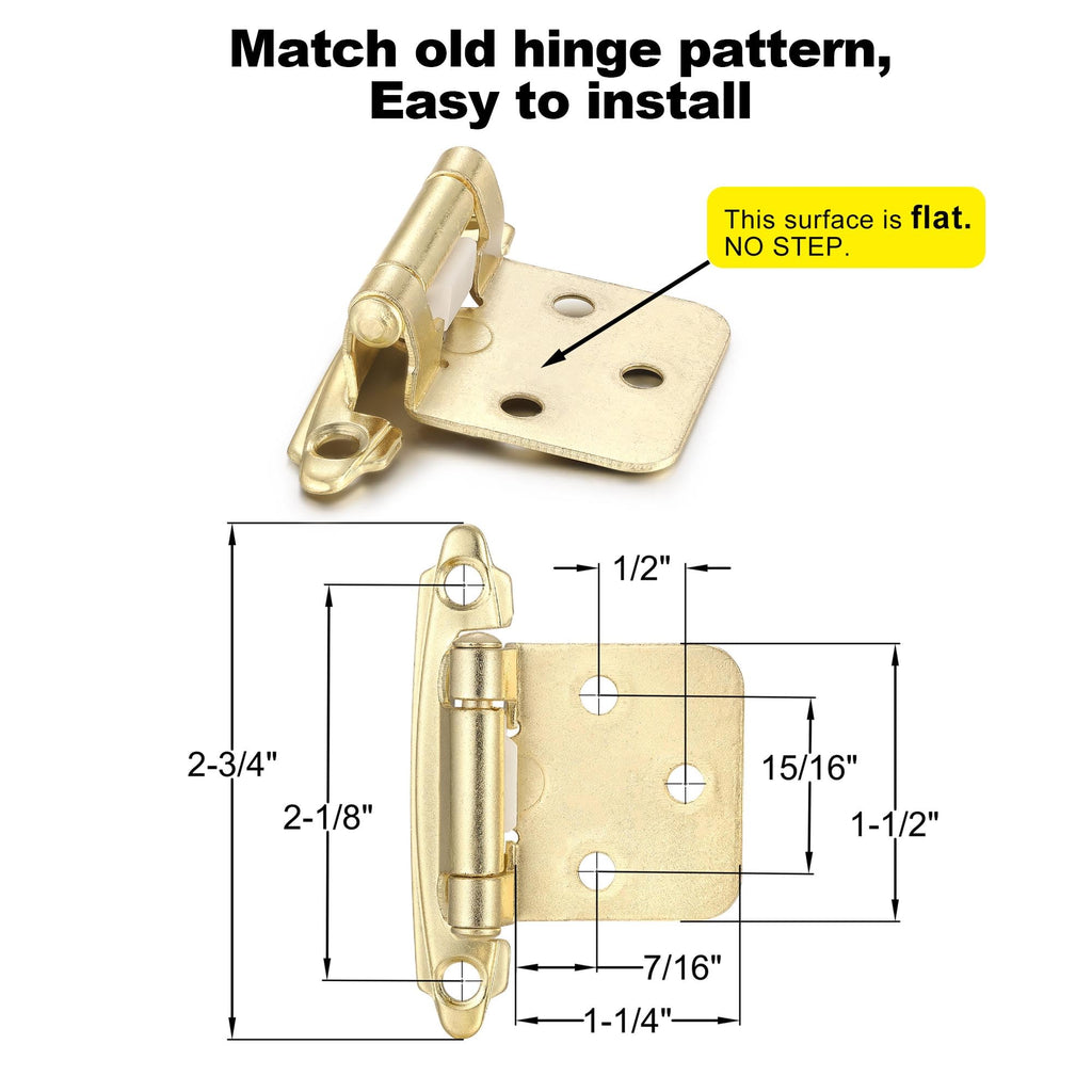4 Pack (2 Pairs) Antique Brass Self Closing Cabinet Hinges for Kitchen Cabinet Door, 1/2" Overlay (Variable) Semi Concealed Kitchen Cabinet Hinges