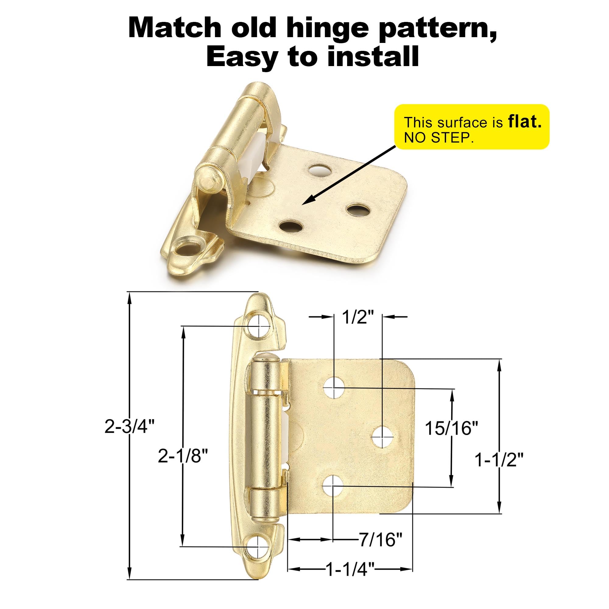4 Pack (2 Pairs) Antique Brass Self Closing Cabinet Hinges for Kitchen Cabinet Door, 1/2" Overlay (Variable) Semi Concealed Kitchen Cabinet Hinges