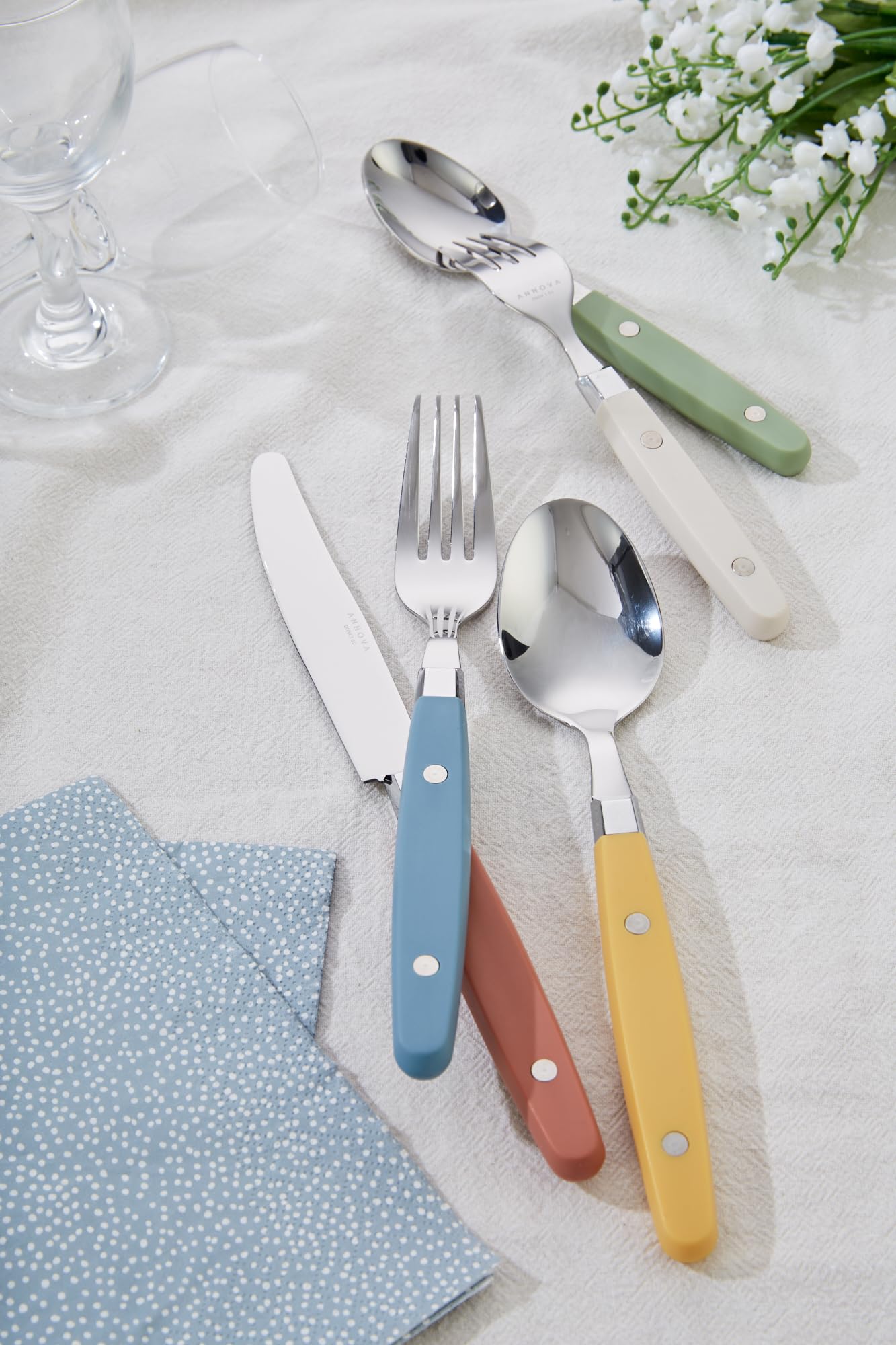 ANNOVA Silverware Set, Retro/Rivet Colorful Stainless Steel Tableware Kitchen Flatware Set Utensils, Includes Dinner Knives, Forks, Spoons, Salad Forks & Dessert Spoons (Brown, 20 Pieces)