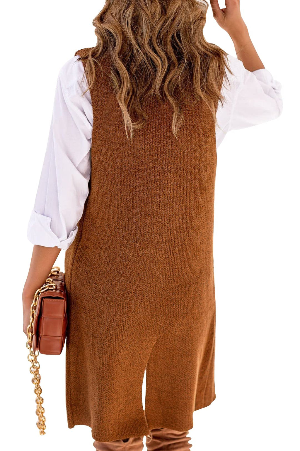 Danedvi Women Open Front Lapel Collar Cardigan Vest Button Down Long Sweaters Cardigan Solid Outerwear Coats