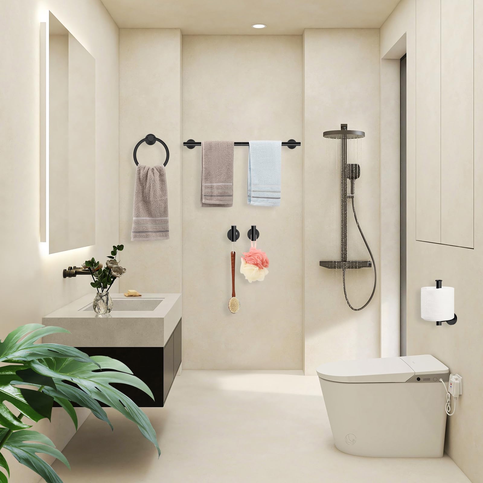 Brushed Gold Bathroom Hardware Accessories Set 5 Piece, Stainless Steel Bath Towel Bar Set 24 Inch,Toilet Paper Holder,Towel Ring Holder,Towel Rack Set,Gold Bathroom Accessories Kit