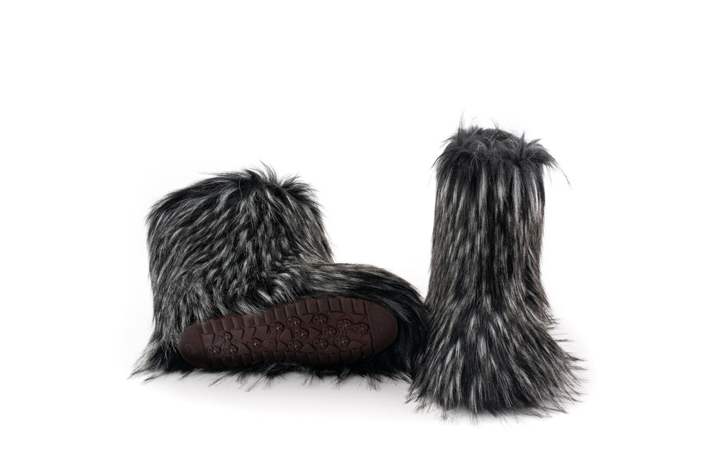IXU Women's Faux Fur Boot Furry Fluffy Round Toe Suede Snow Winter Women Boots Comfy Plush Warm Short Outdoor Indoor Flat Shoes Mid-Calf Boots