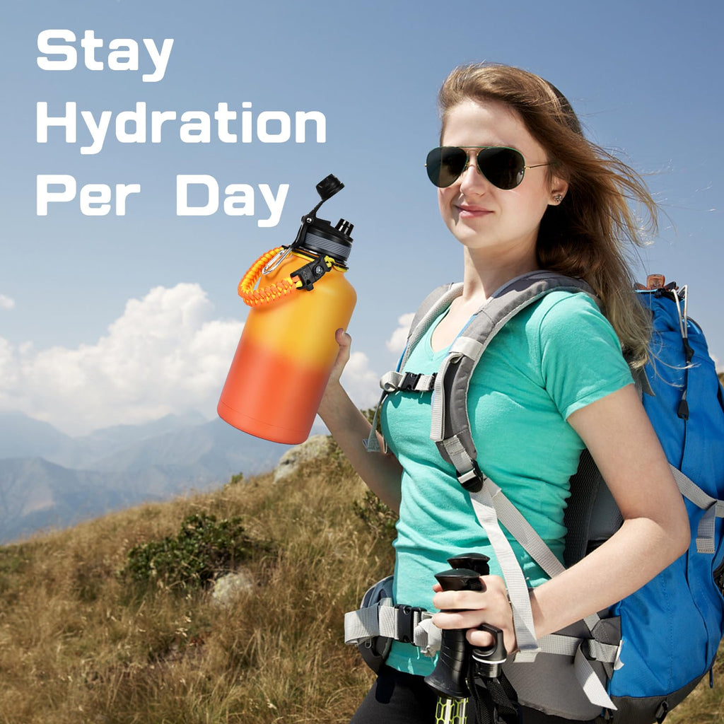 GAZLEMHO 40 oz Insulated Water Bottle with Straw& Spout 2-in-1 Lid, Triple Wall Vacuum Stainless Steel Cold 48H, Leak Proof Sports Metal Flask Jug with Paracord Handle, Black