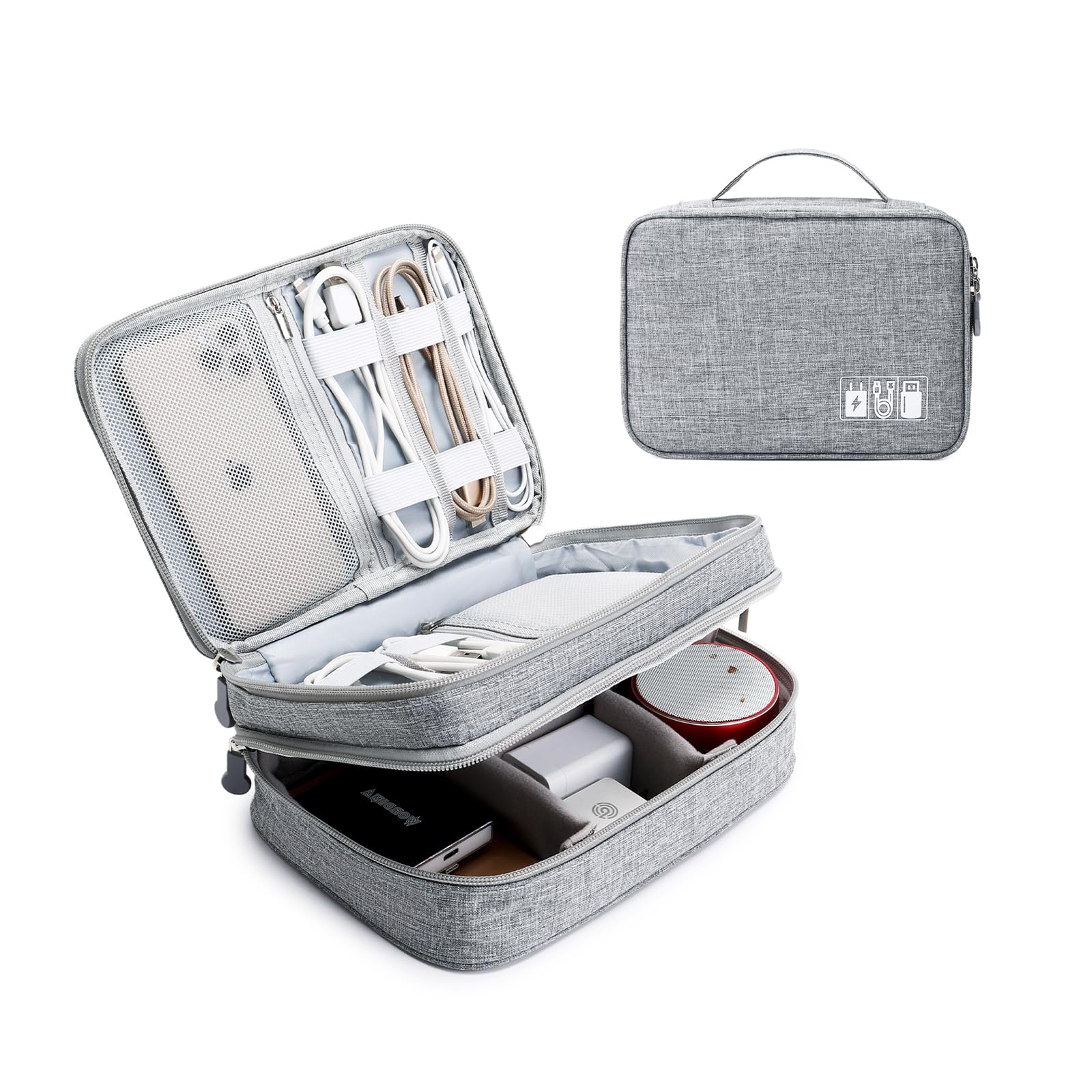 Lanola Electronic Organizer,Travel Cable Organizer Bag Pouch Electronic Accessories Carry Case Portable Double Layers Storage Bag for Cable,Cord,Charger,Phone,Earphone,Power Bank,Memory Cards - Black