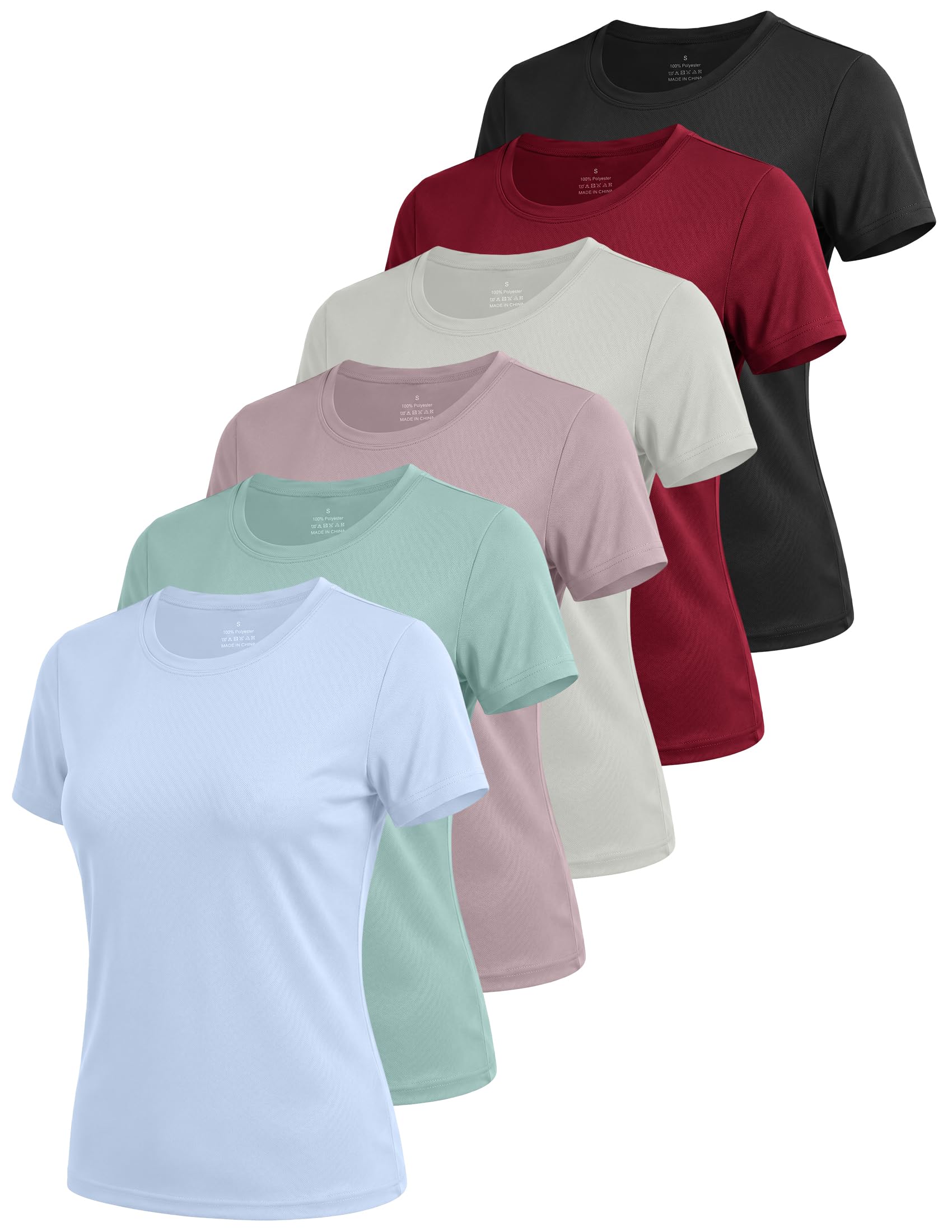 6 Pack Workout Tops for Women Short Sleeve UPF Sun Protection Athletic T Shirts Quick Dry Tennis Yoga Running Crew Neck Tee