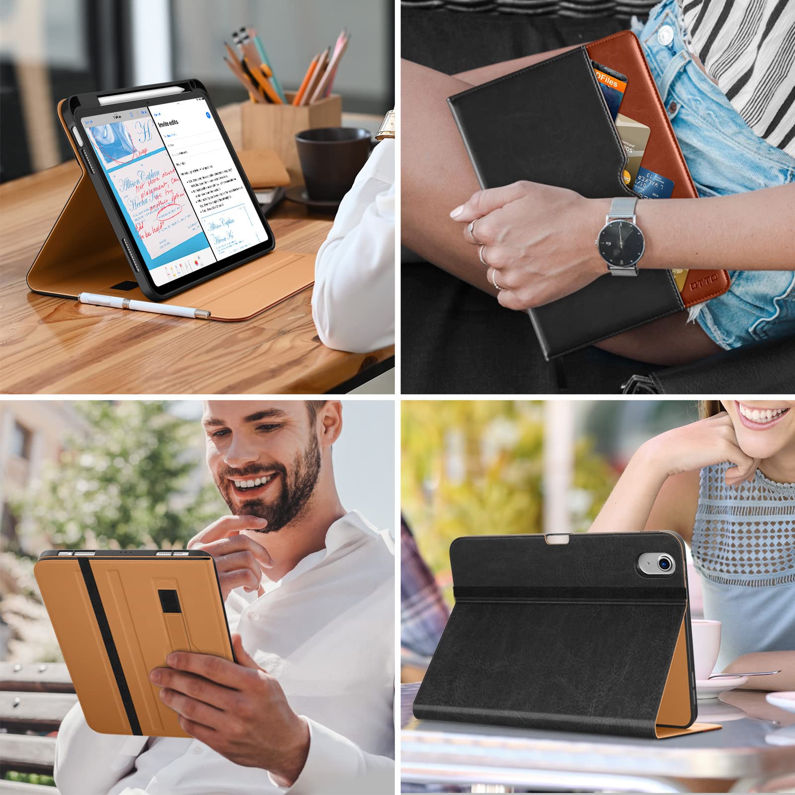 DTTO for iPad (A16) 11th Generation Case 11 Inch 2025, iPad 10th Generation Case 10.9 Inch 2022, Premium Leather Business Folio Stand Cover with Pencil Holder - Auto Wake/Sleep, Brown