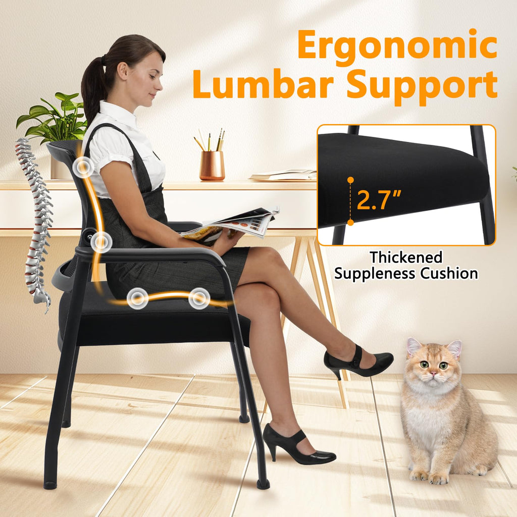KLASIKA Desk Chair No Wheels with Adjustable Mesh Backrest, Arm Chair with Ergonomic Lumbar Support and Thickened Seats Cushion, Waiting Room Chairs for Office School Church Guest Reception