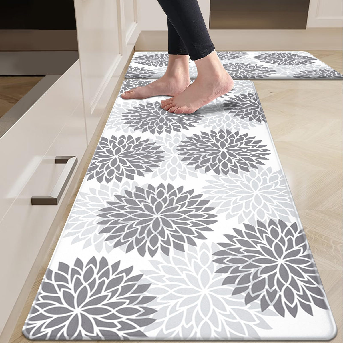 HEBE Anti Fatigue Kitchen Rugs Sets of 2, Non Slip Kitchen Mats for Floor, Waterproof Cushioned Comfort Standing Carpet for Kitchen Sink, Home Office, Laundry Room