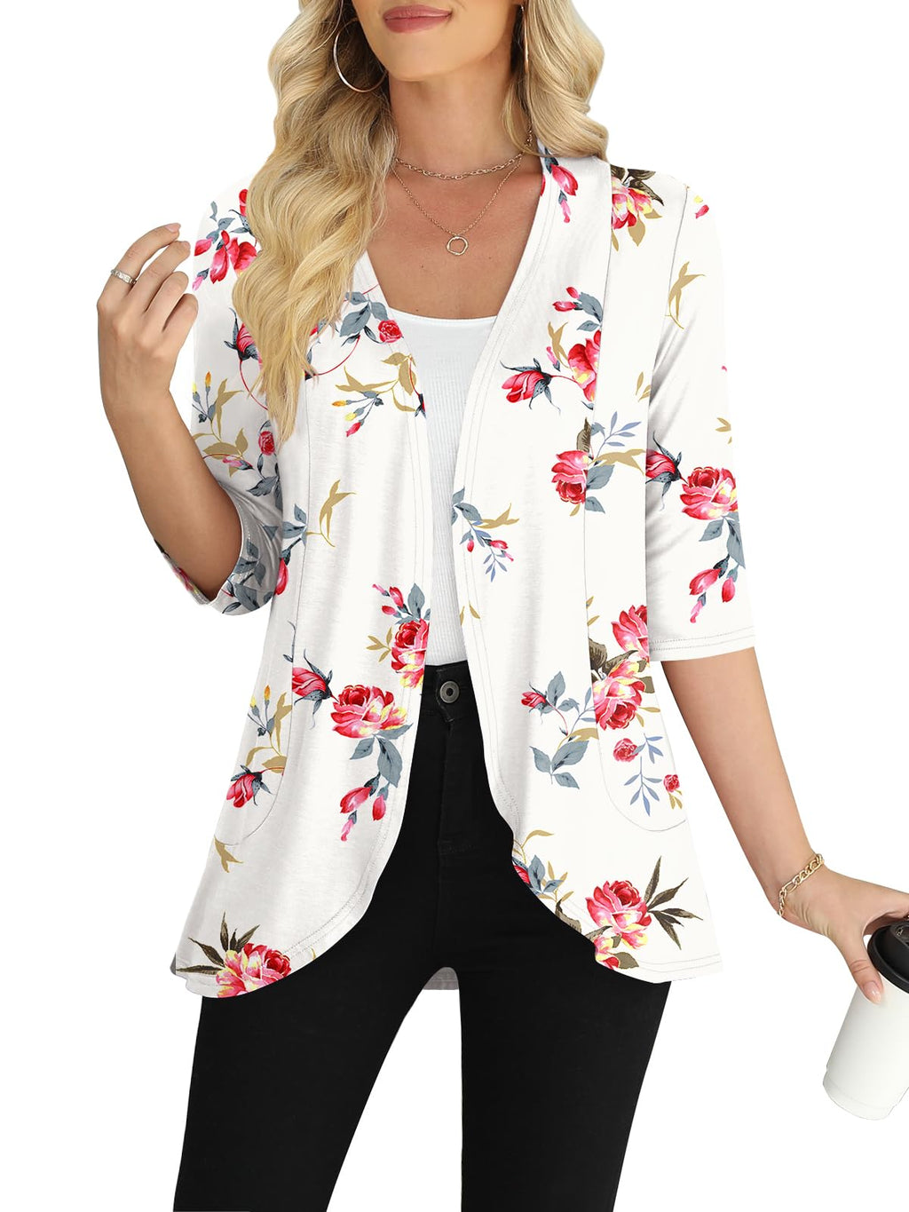Yincro Women's Casual 3/4 Sleeve Cardigan Lightweight Soft Open Front Cardigans