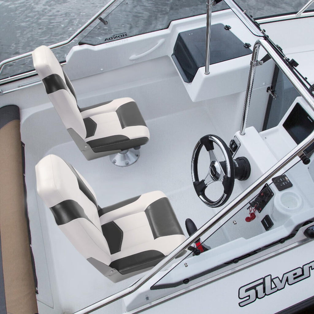 PEXMOR Boat Seats, Low/High Back, Folding, Waterproof, Captain Seat, 2 Packs (High Back-Blue & White)