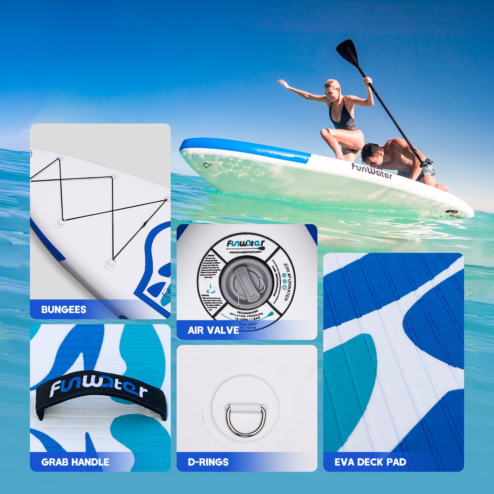 FunWater Inflatable Ultra-Light Stand Up Paddle Board for All Skill Levels with Premium SUP Paddleboard Accessories,Non-Slip Comfort Deck for Youth & Adults